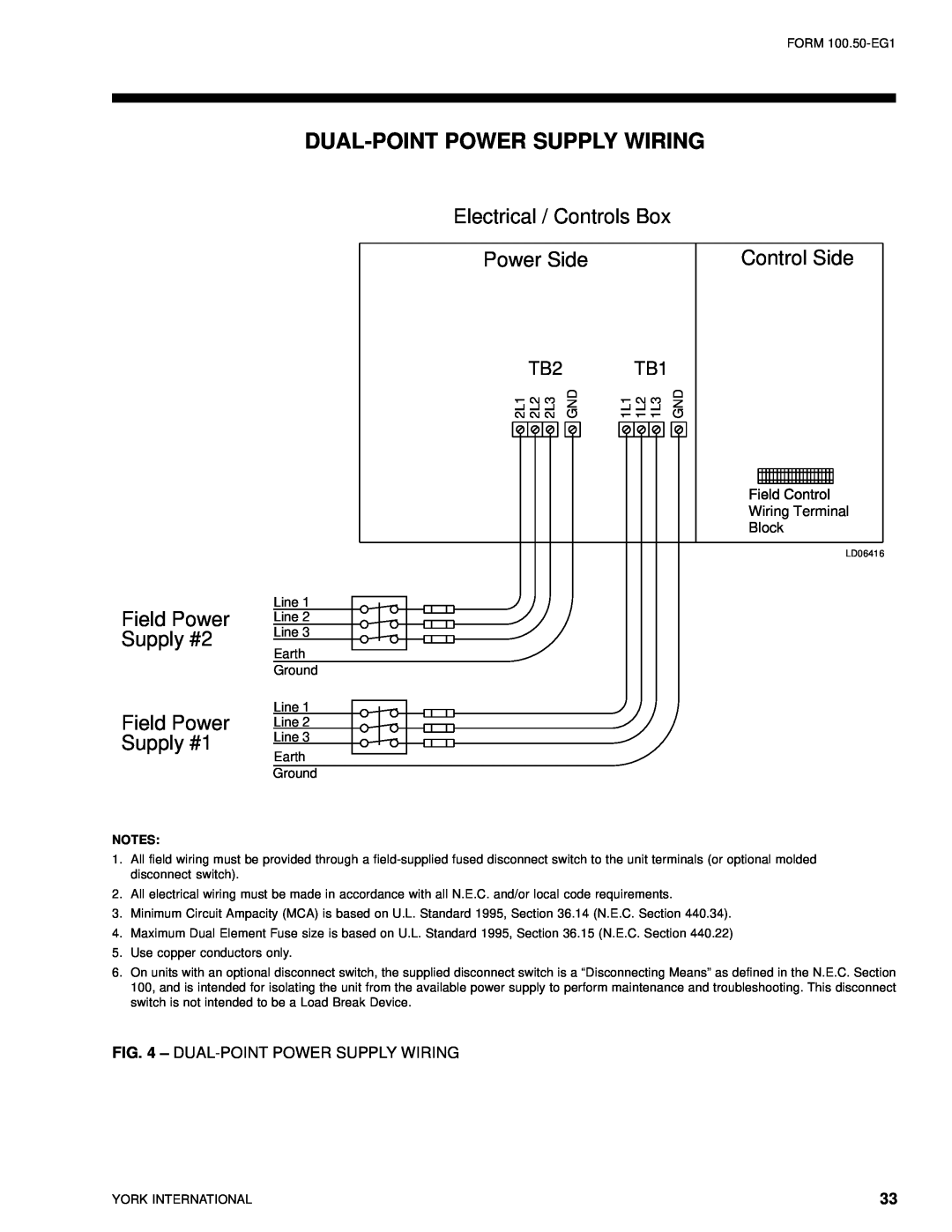 York R-407C manual Dual-Point Power Supply Wiring, Field Power Supply #2 Field Power Supply #1, TB2 TB1, Control Side 
