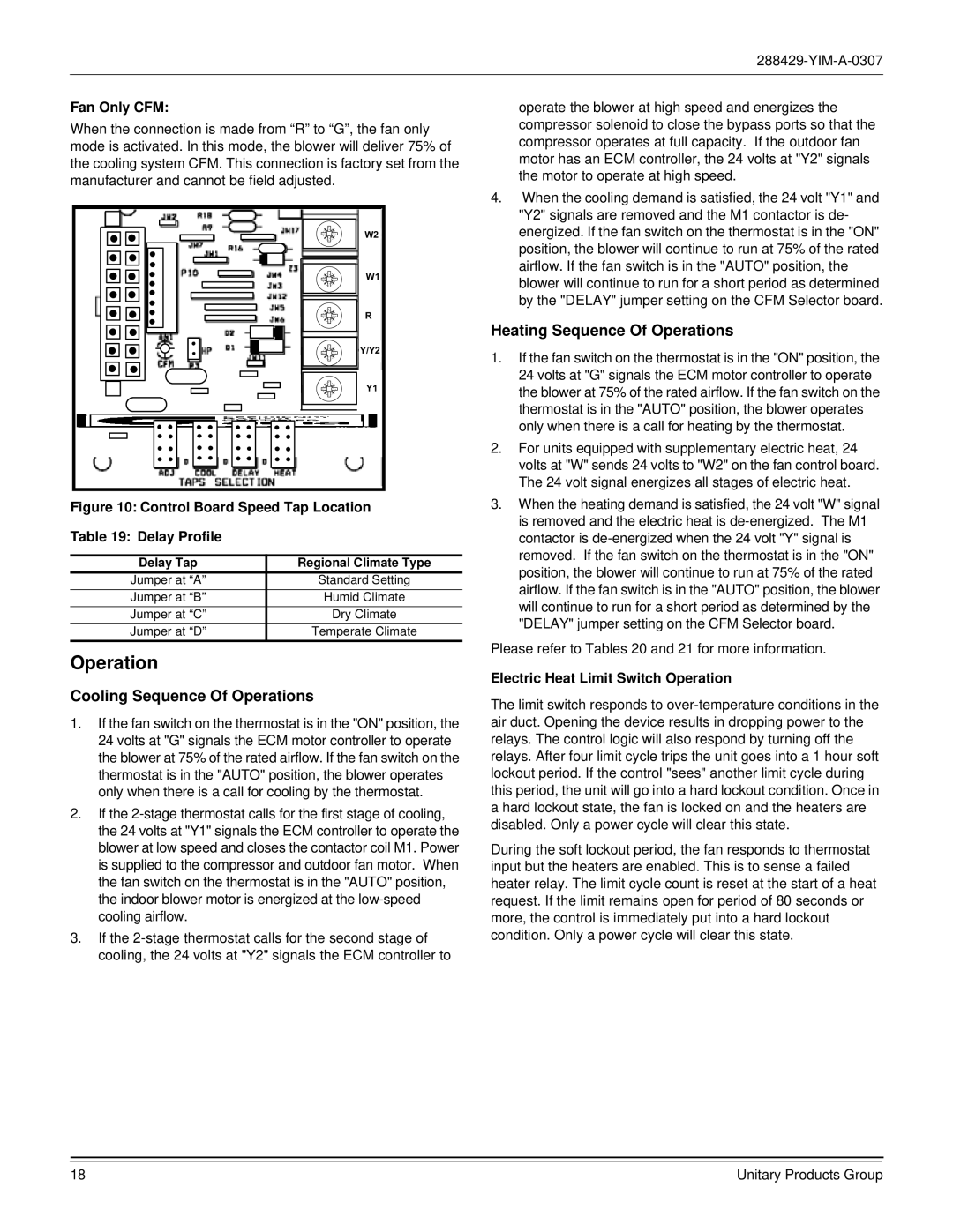 York R-410A dimensions Cooling Sequence Of Operations, Heating Sequence Of Operations, Fan Only CFM 