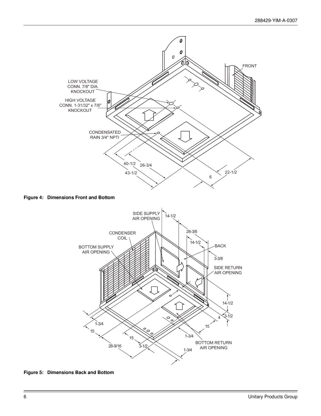 York R-410A dimensions Dimensions Front and Bottom 