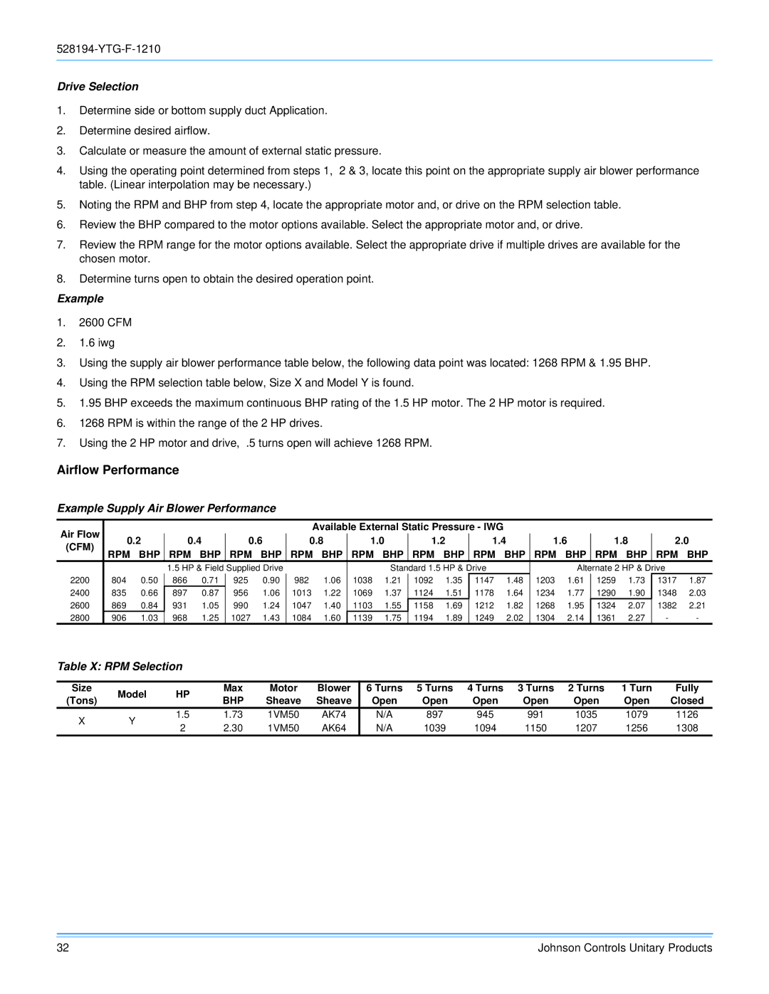 York R-410A manual Airflow Performance 