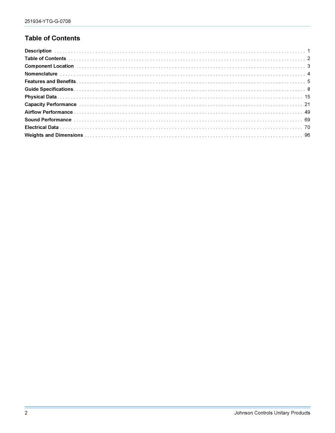 York R-410A manual Table of Contents 