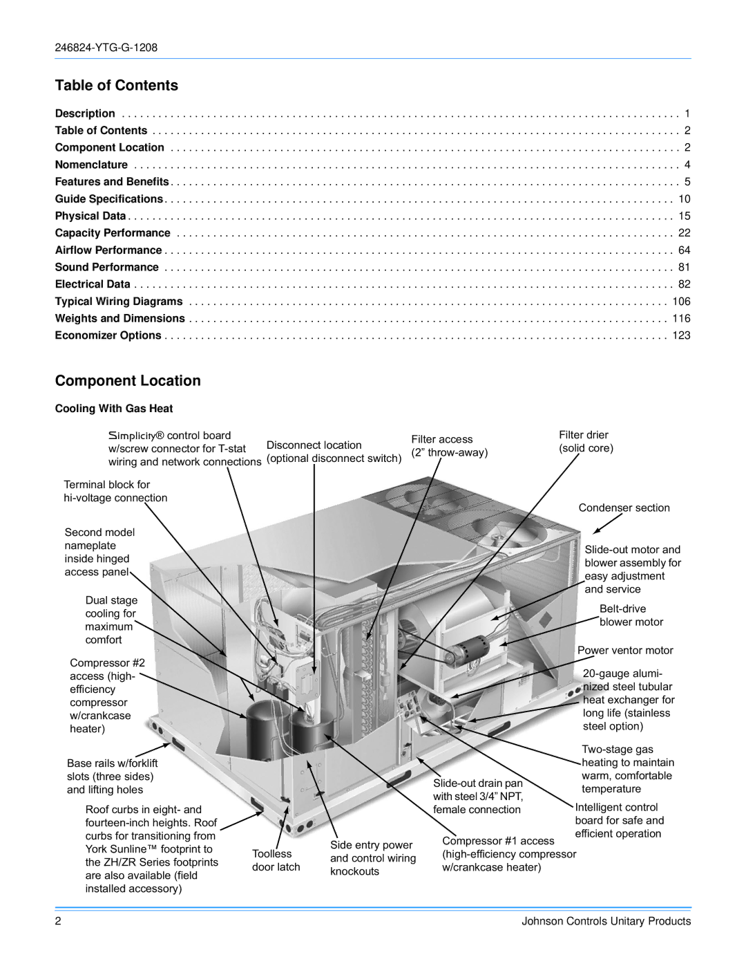 York R-410A manual Table of Contents, Component Location 