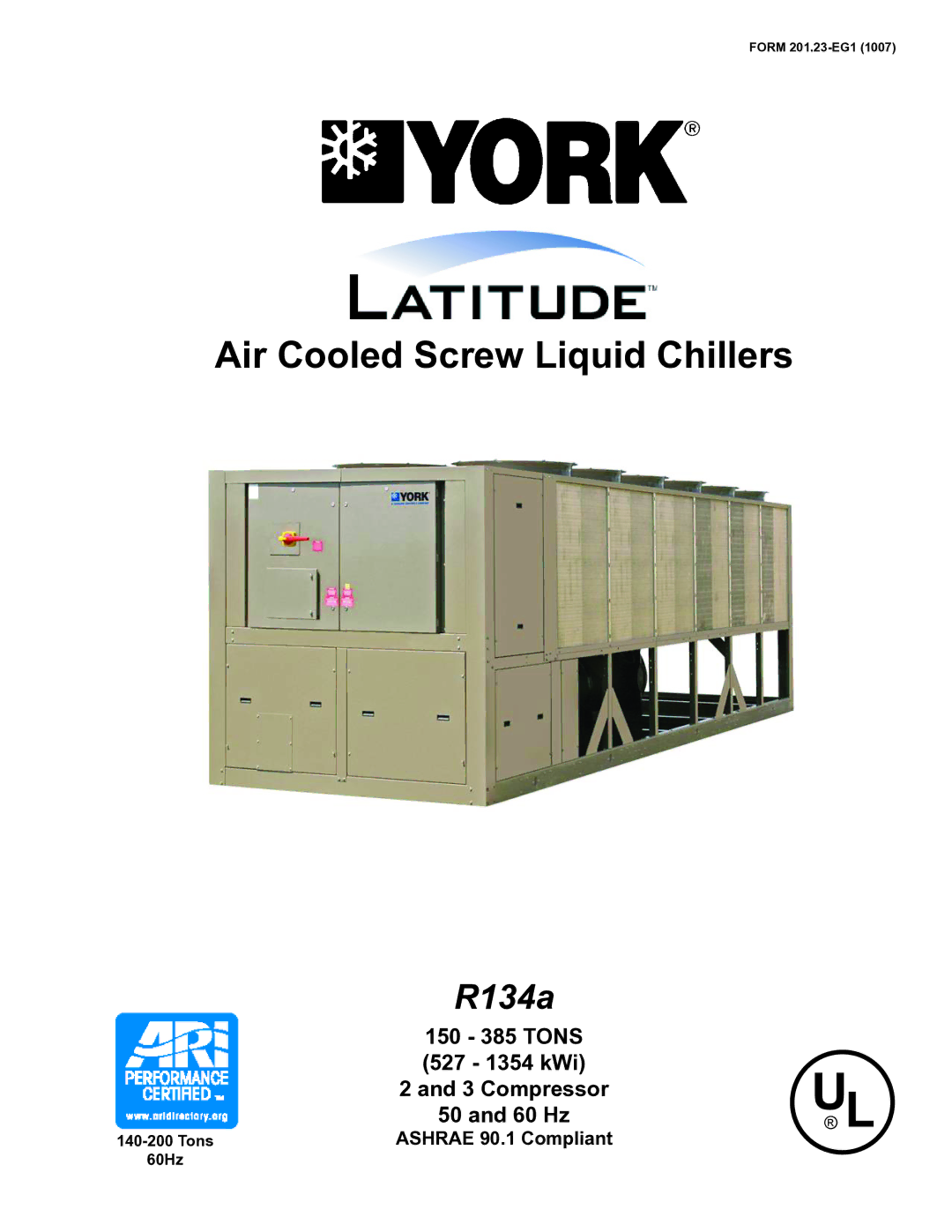 York R134A manual Form 201.23-EG1 