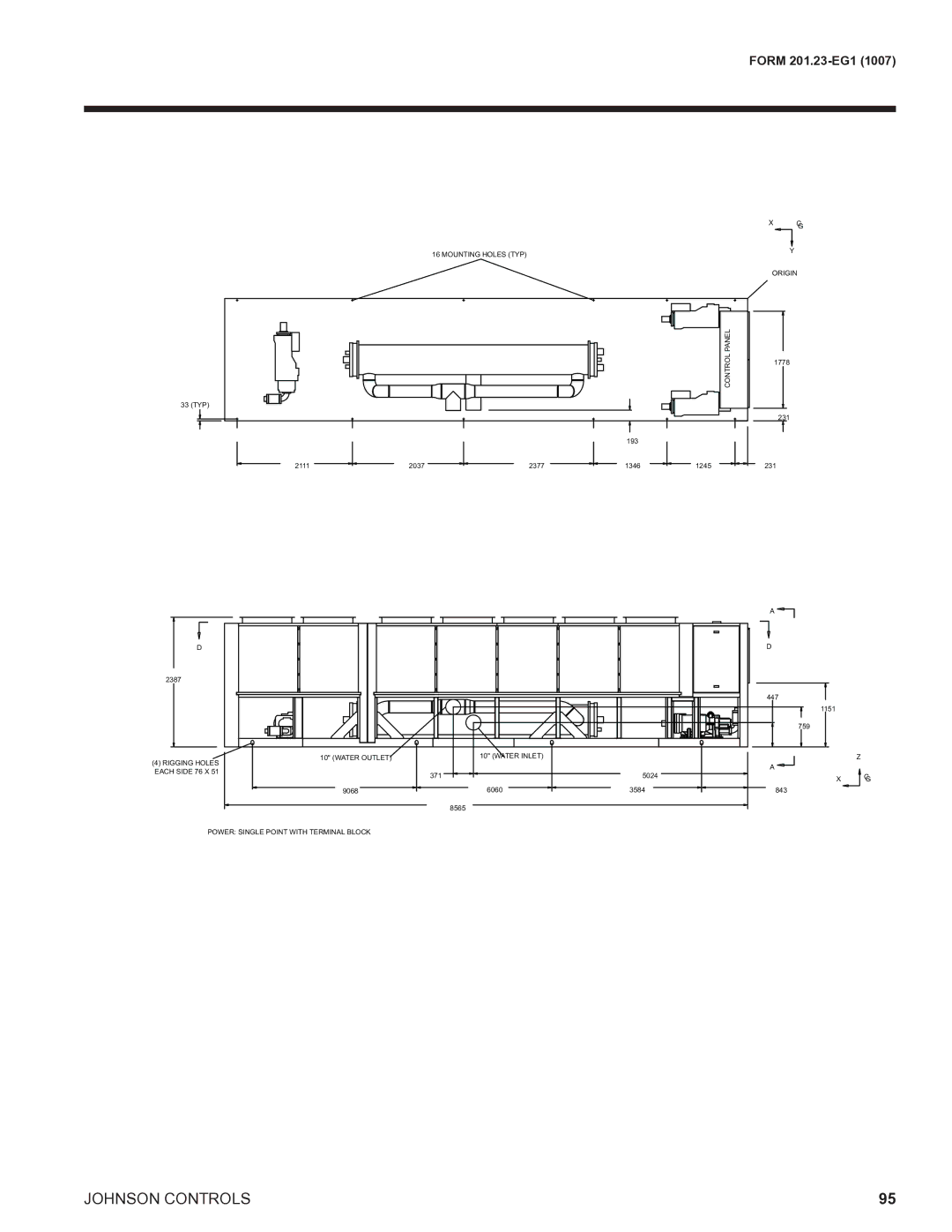 York R134A manual Rigging Holes Water Outlet Water Inlet Each Side 76 X 