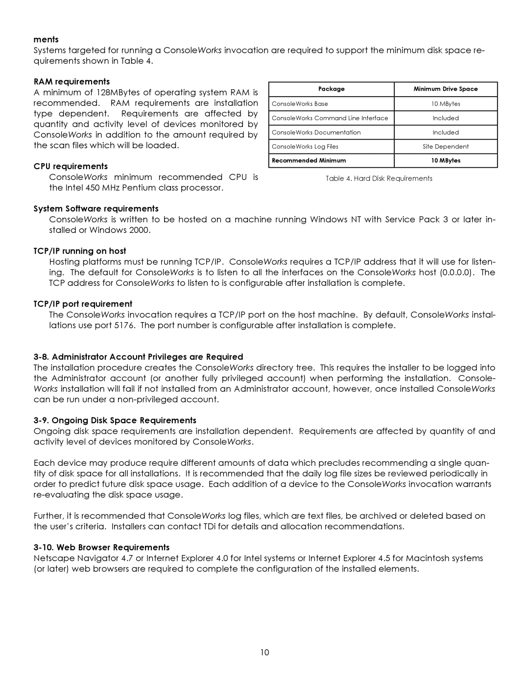 York Version 1.5.0 manual Ments, RAM requirements, CPU requirements, System Software requirements, TCP/IP running on host 