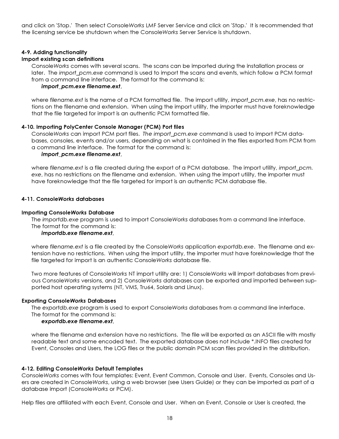 York Version 1.5.0 manual Adding functionality Import existing scan definitions, Exporting ConsoleWorks Databases 