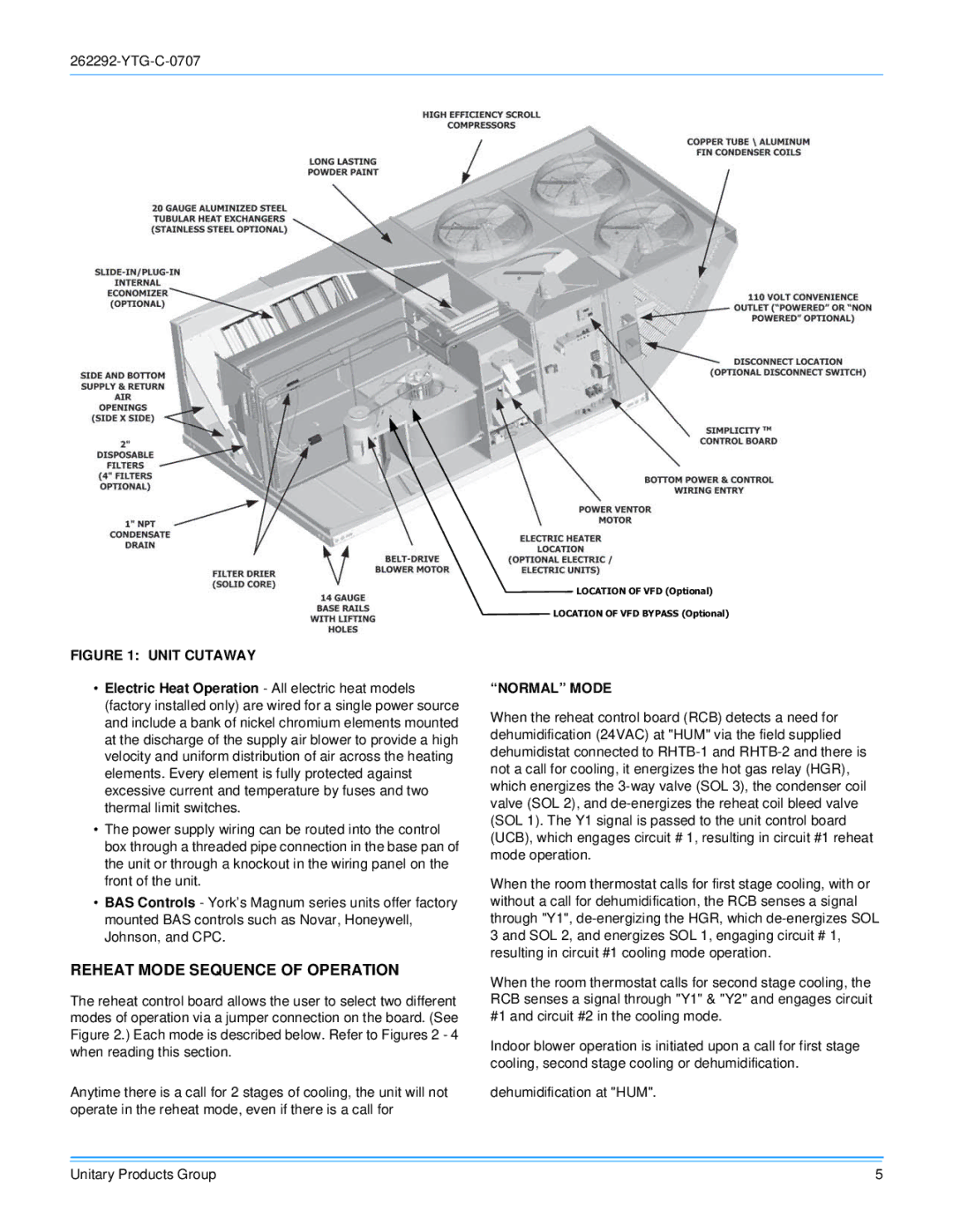 York WR 180 warranty Unit Cutaway, Normal Mode 