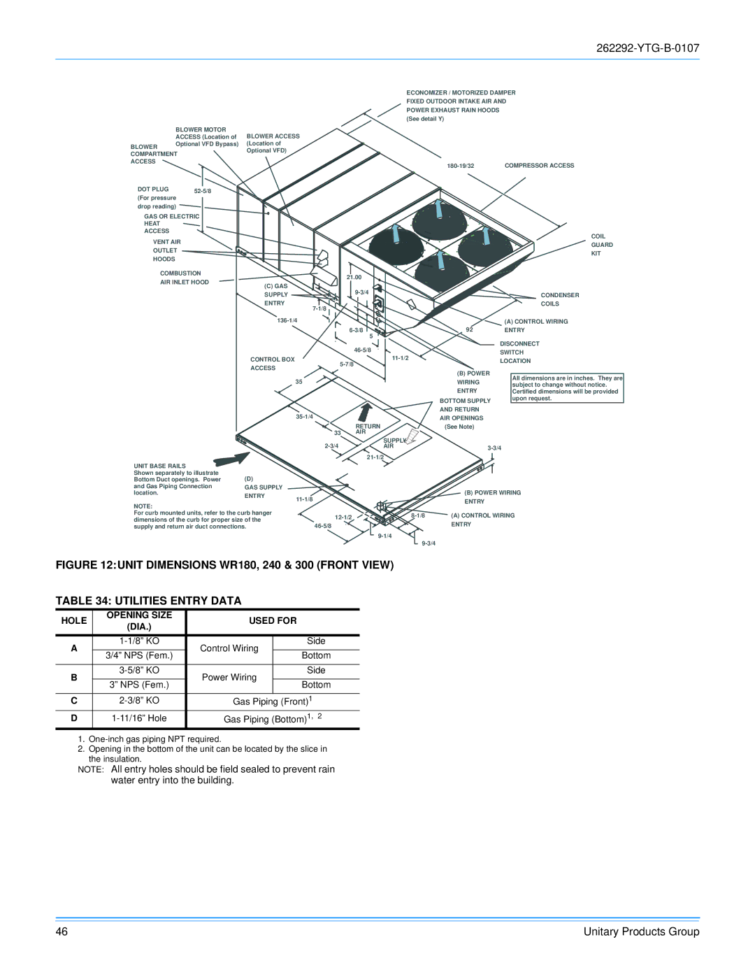 York WR300, WR240 warranty Hole 