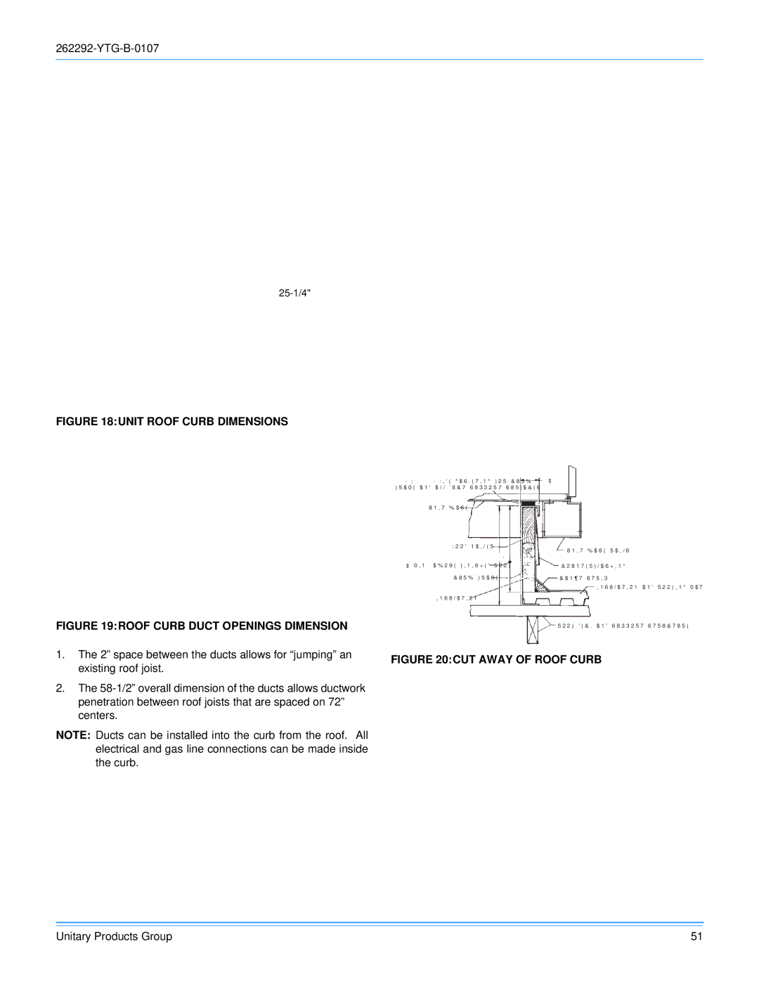 York WR240, WR300 warranty Unit Roof Curb Dimensions 