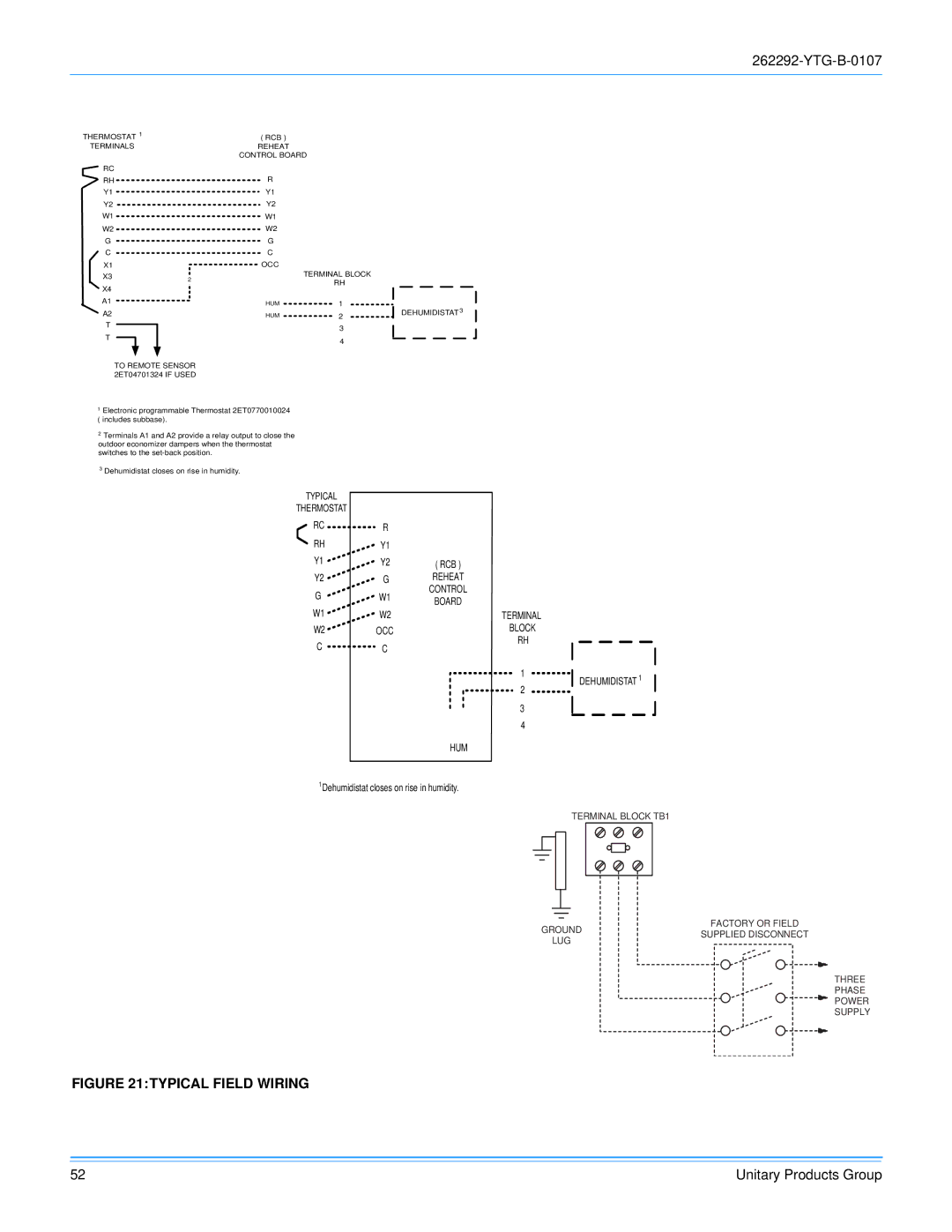 York WR300, WR240 warranty Typical Field Wiring 