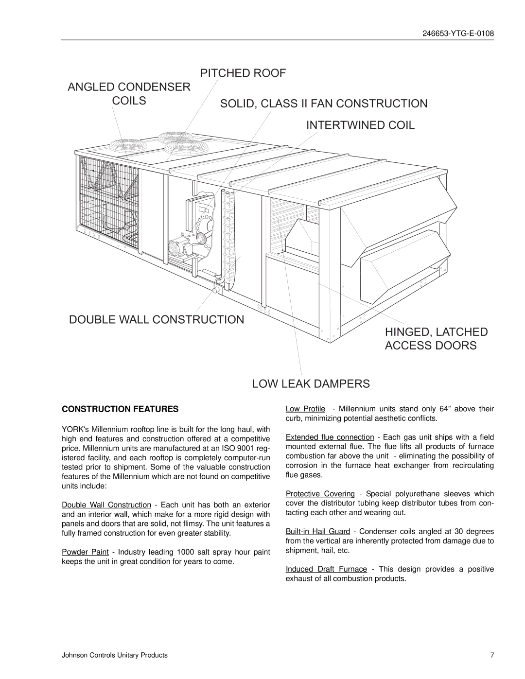 York Y34, Y33, Y32 manual Construction Features 