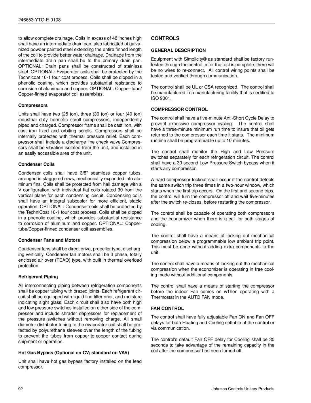 York Y32, Y33, Y34 manual Controls 