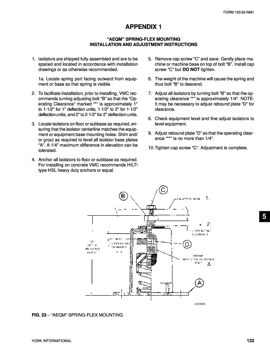 York YCAL0080SC, YCAL0014SC manual Appendix, “Aeqm” Spring-Flexmounting, Installation And Adjustment Instructions 