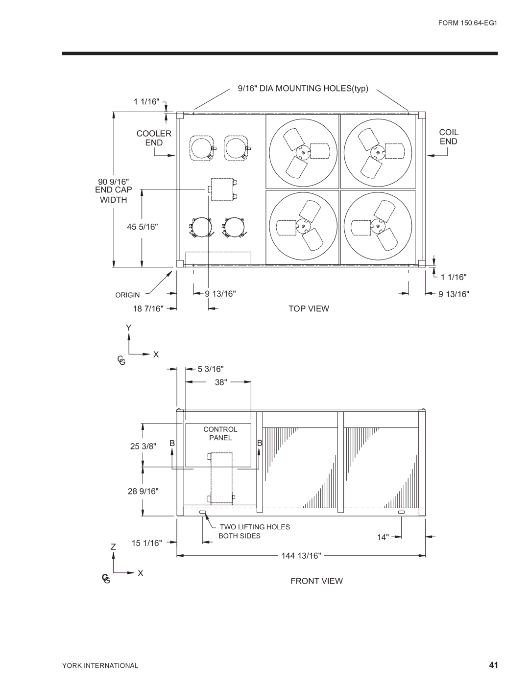 York YCAL0065, YCAL0041 manual 18 7/16, 28 9/16, 15 1/16 144 13/16 