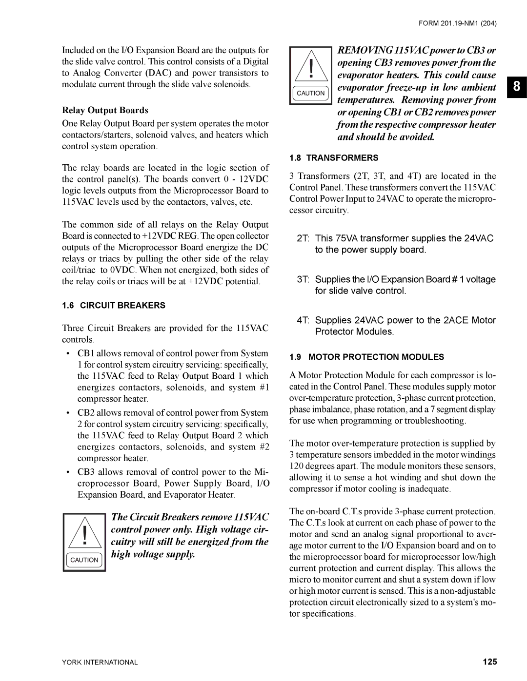 York YCAS0130 manual Relay Output Boards, 125 