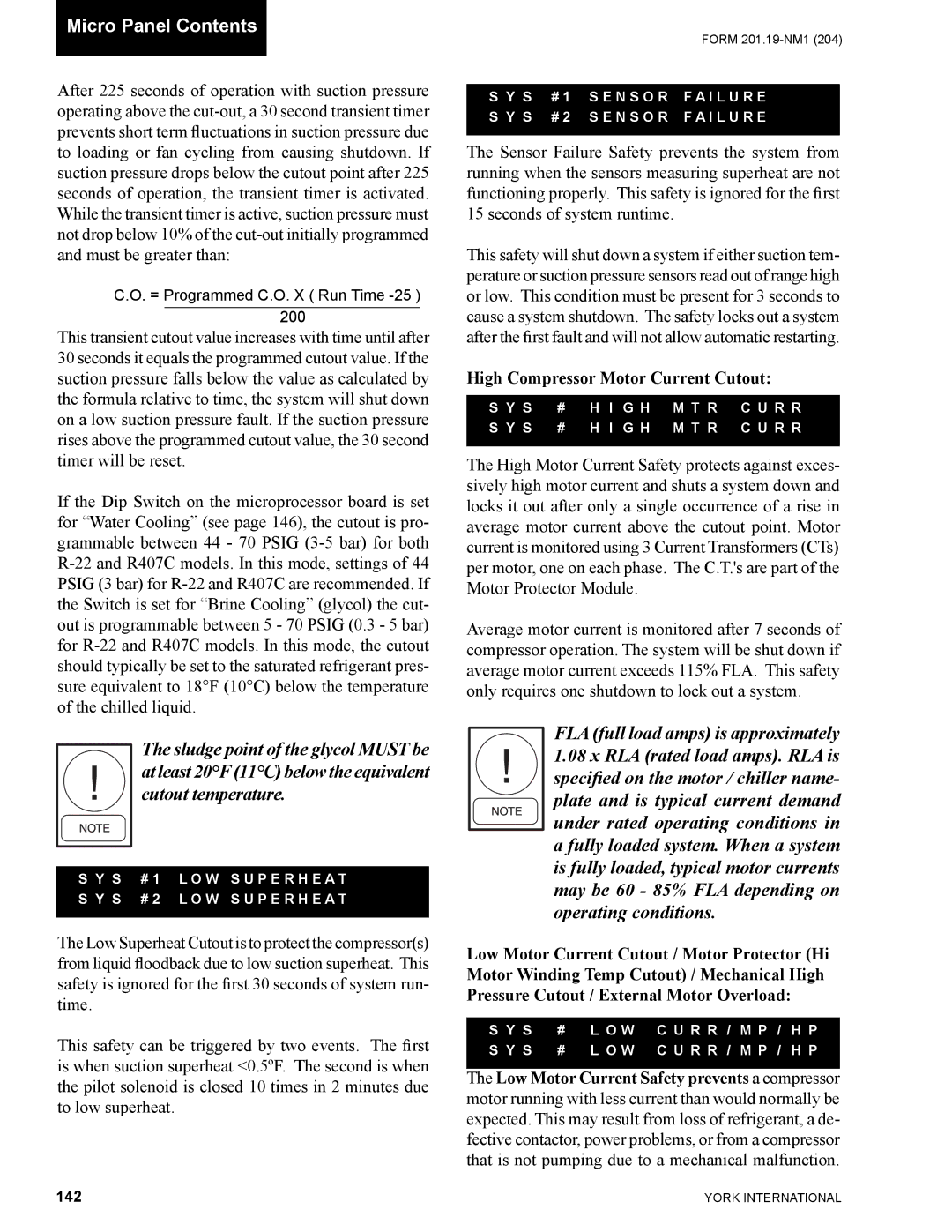 York YCAS0130 manual High Compressor Motor Current Cutout, 142 