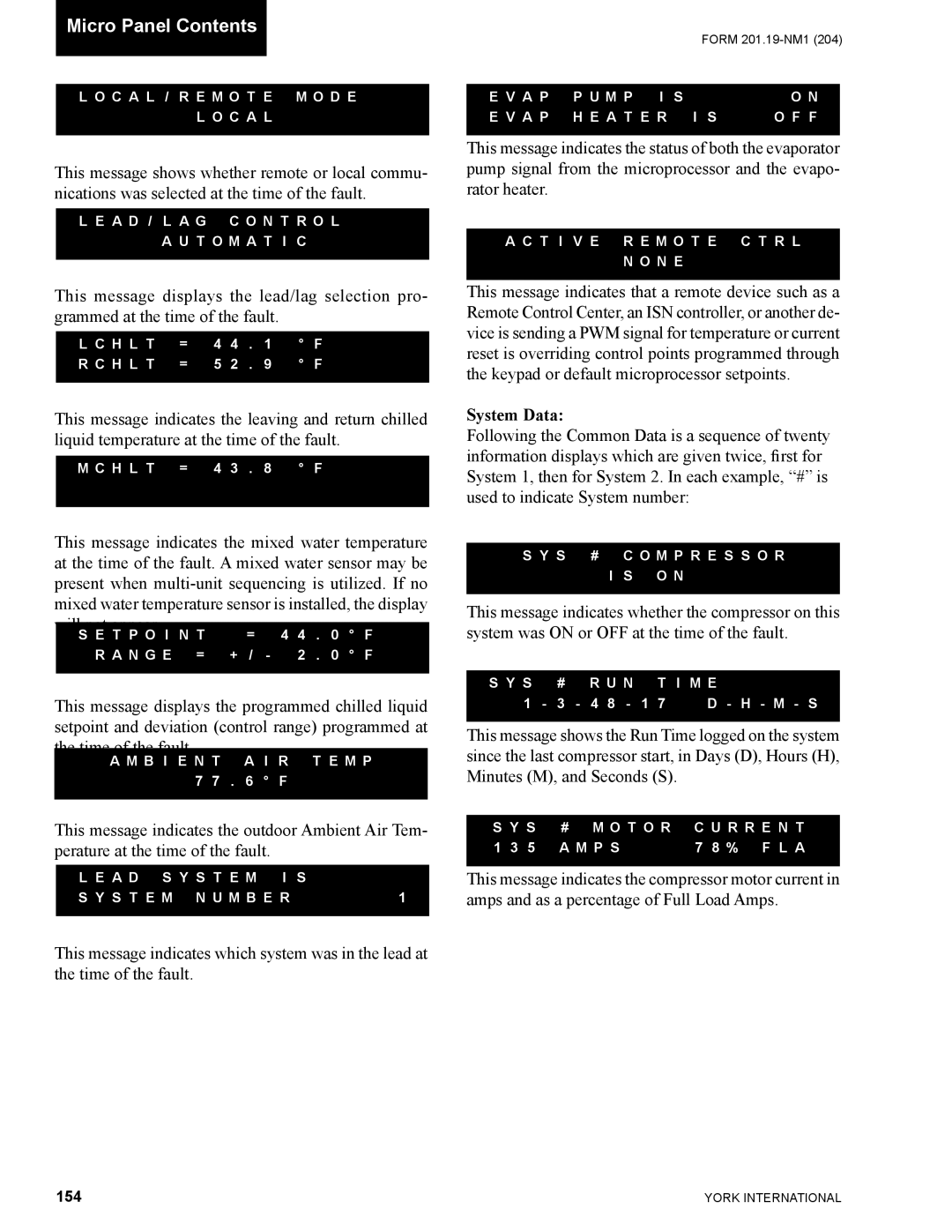 York YCAS0130 manual System Data, 154 