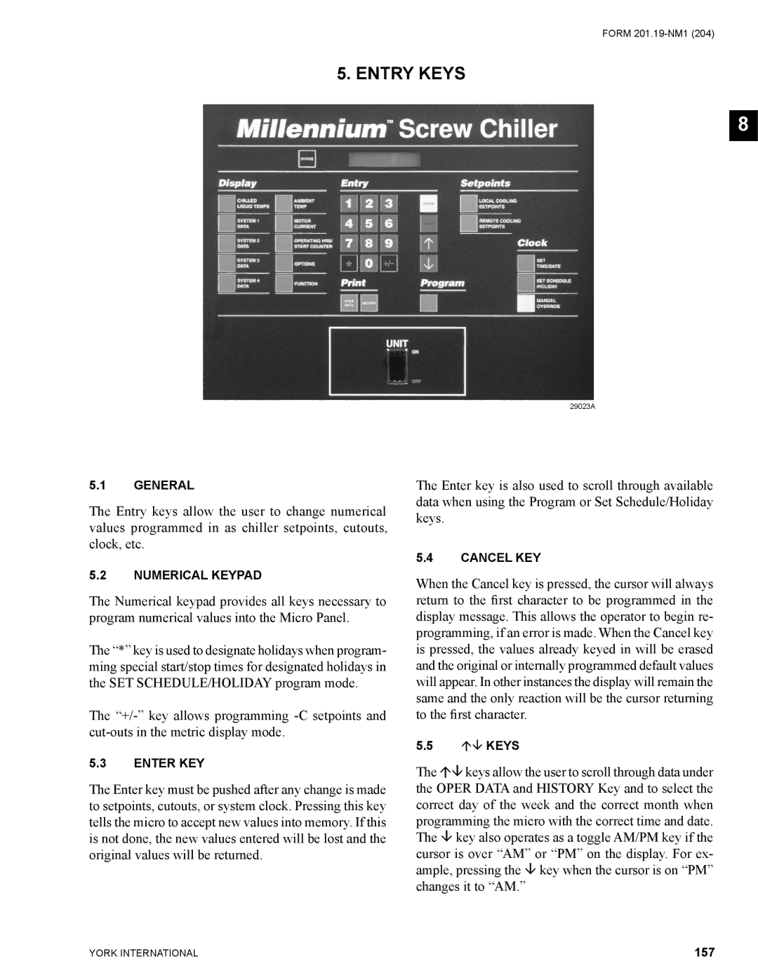 York YCAS0130 manual Entry Keys, 157 