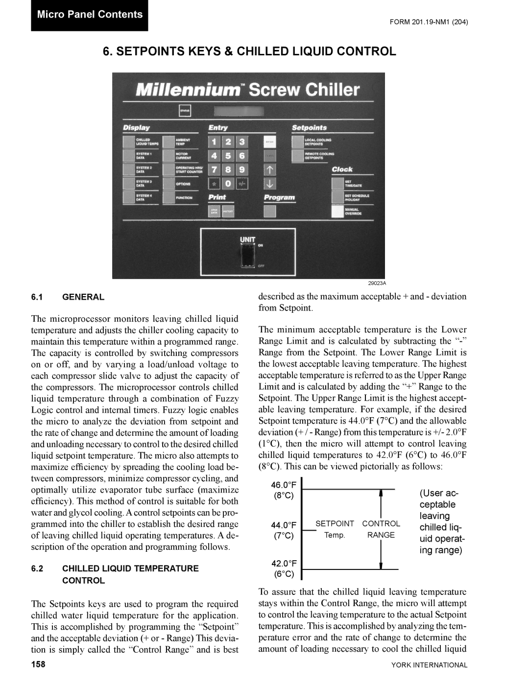 York YCAS0130 manual Setpoints Keys & Chilled Liquid Control, 158 