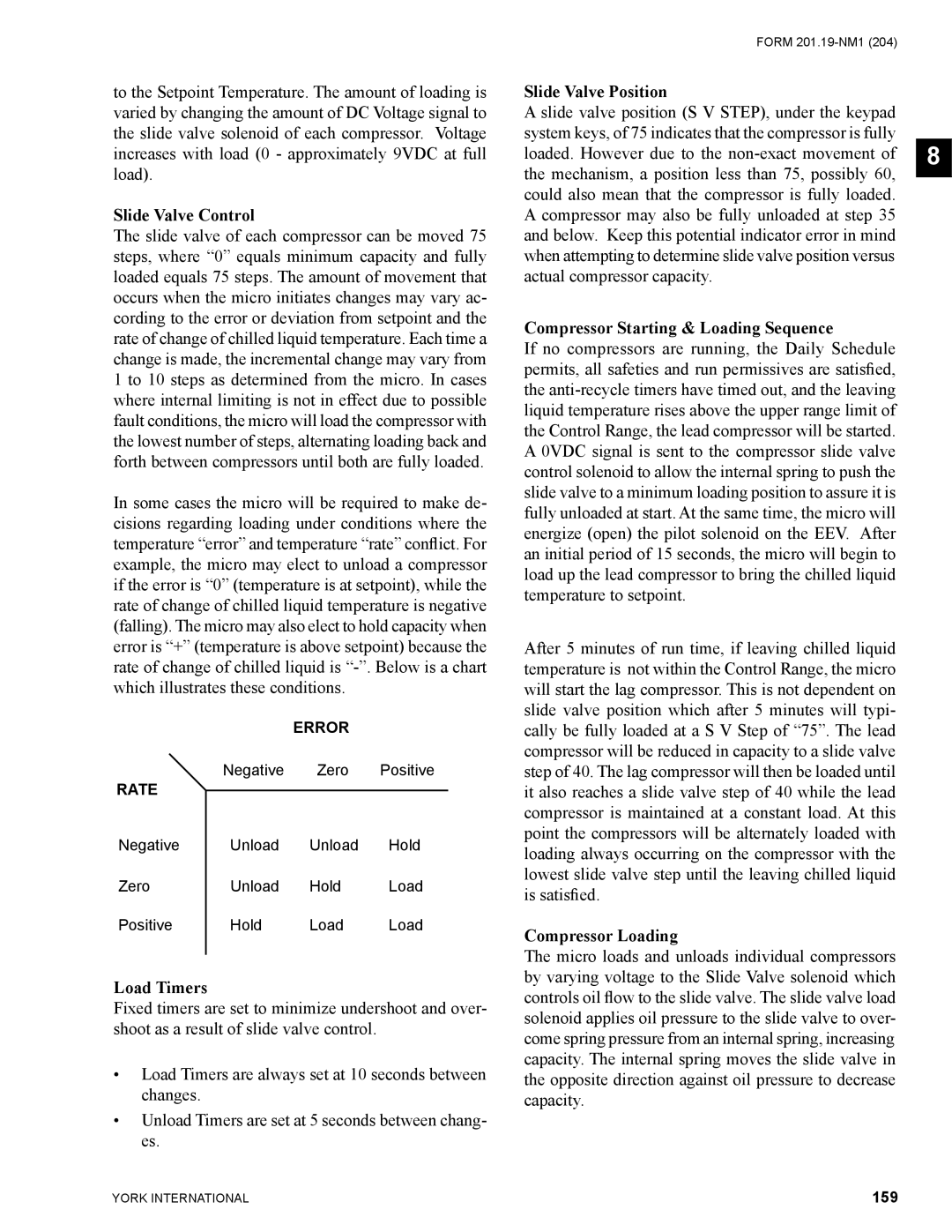 York YCAS0130 manual Slide Valve Control, Load Timers, Slide Valve Position, Compressor Starting & Loading Sequence 