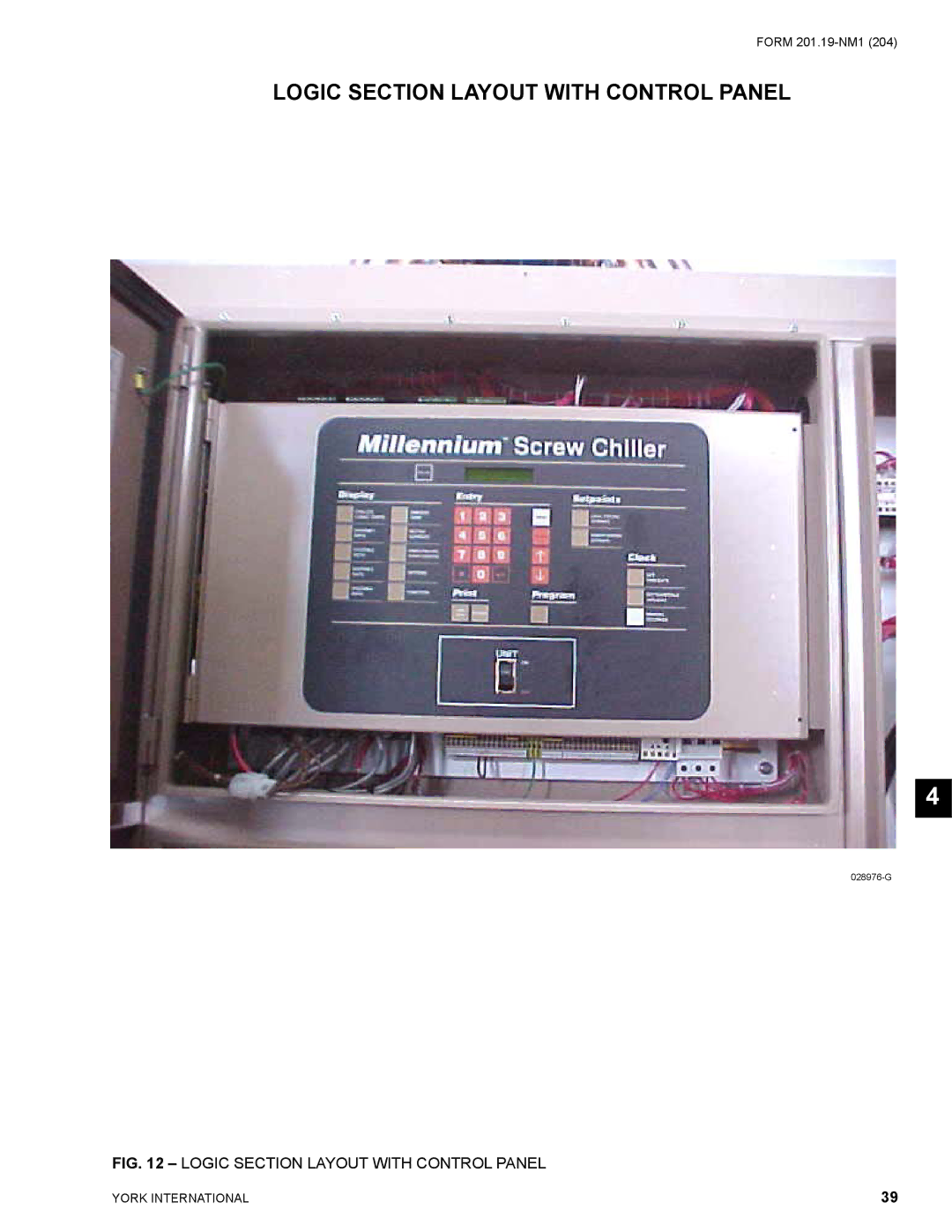 York YCAS0130 manual Logic Section Layout with Control Panel 