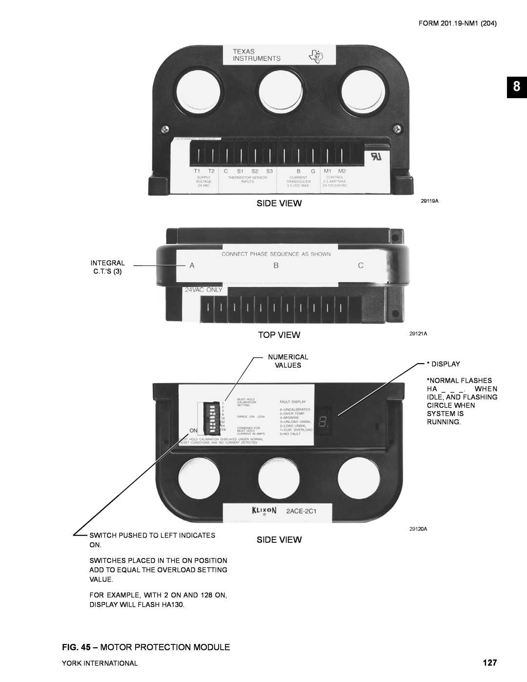 York YCAS0130 manual Side View, Top View, Motor Protection Module, 29119A 29121A, 29120A 