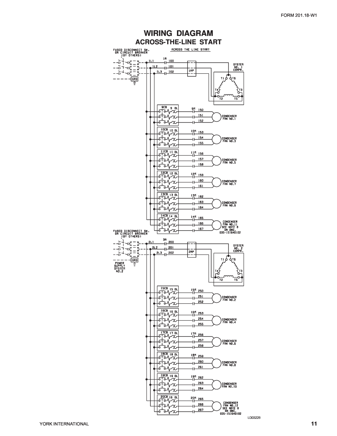 York YCAS0230 manual LD03228, Wiring Diagram, Across-The-Linestart 