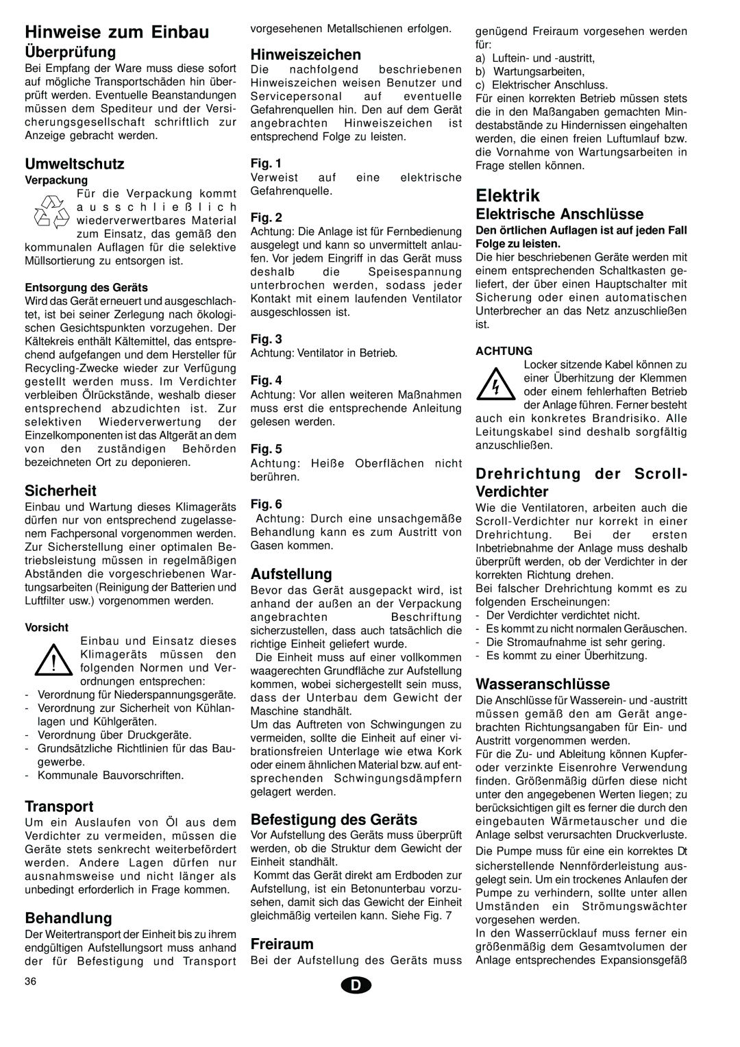 York YCSA installation instructions Hinweise zum Einbau, Elektrik 