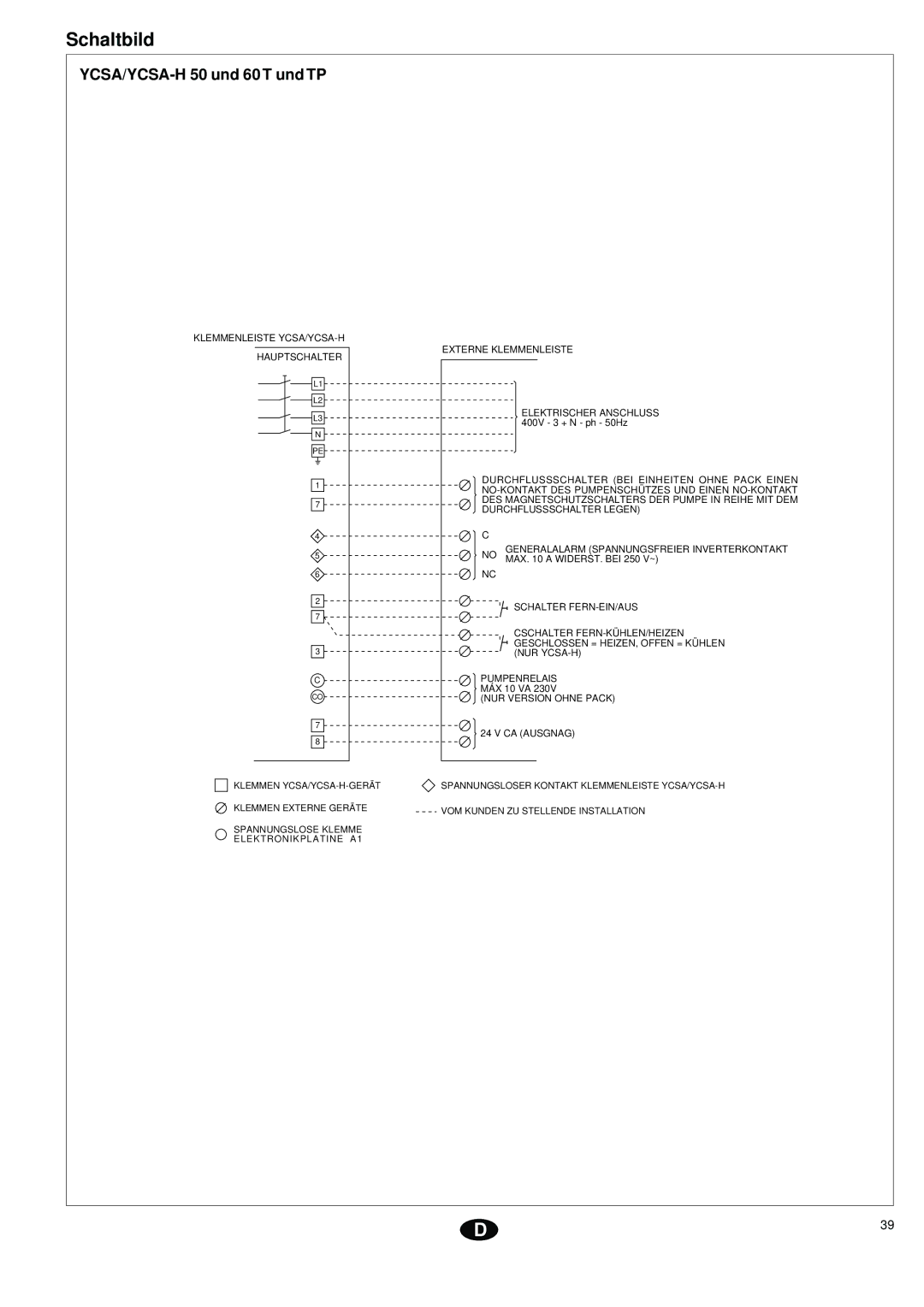 York installation instructions Schaltbild, YCSA/YCSA-H 50 und 60 T und TP 