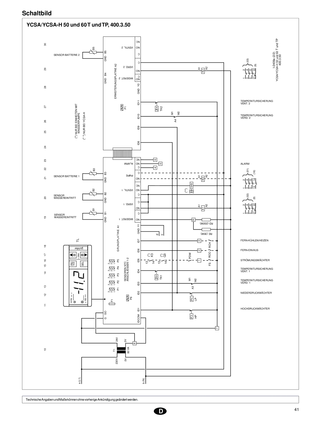 York installation instructions YCSA/YCSA-H 50 und 60 T und TP, Und TP 400.3.50 