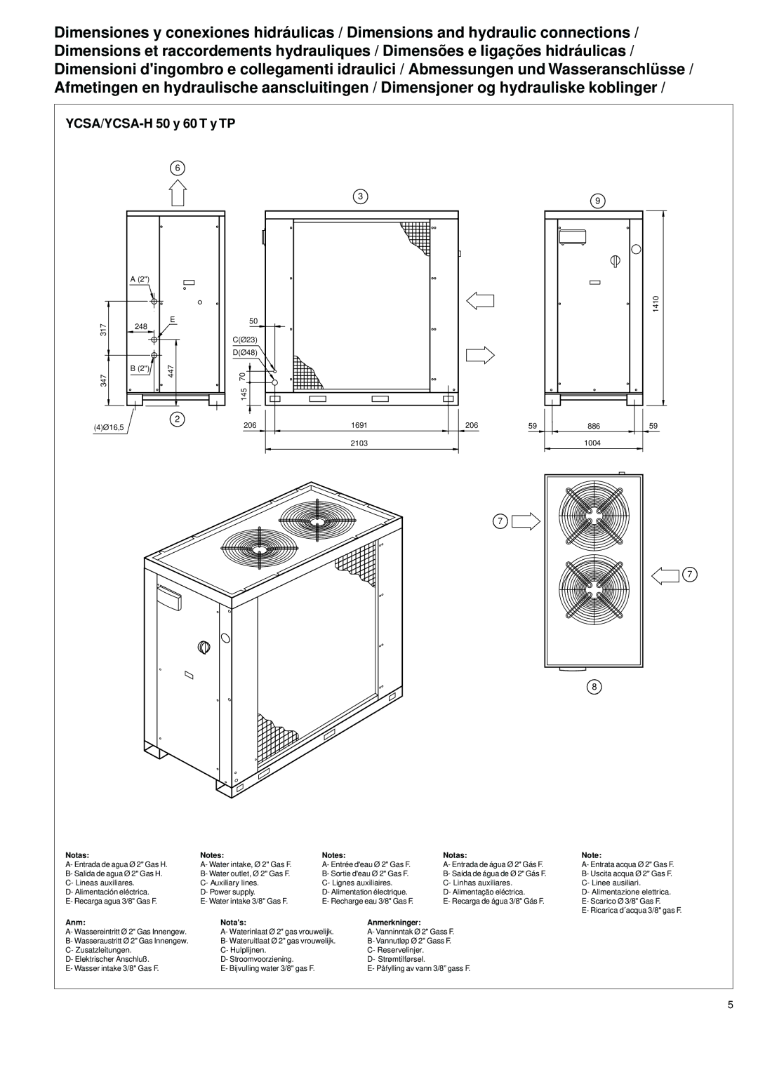 York installation instructions YCSA/YCSA-H 50 y 60 T y TP, Notas 