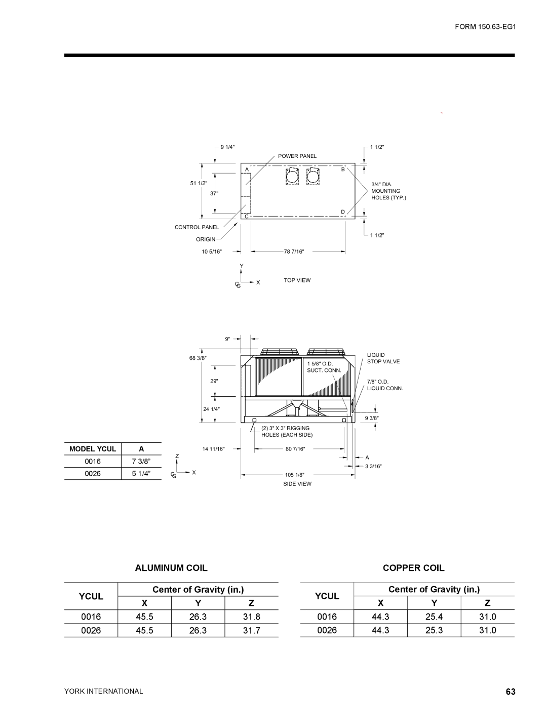 York YCUL0016, YCUL0130 manual Aluminum Coil Ycul, Copper Coil Ycul 