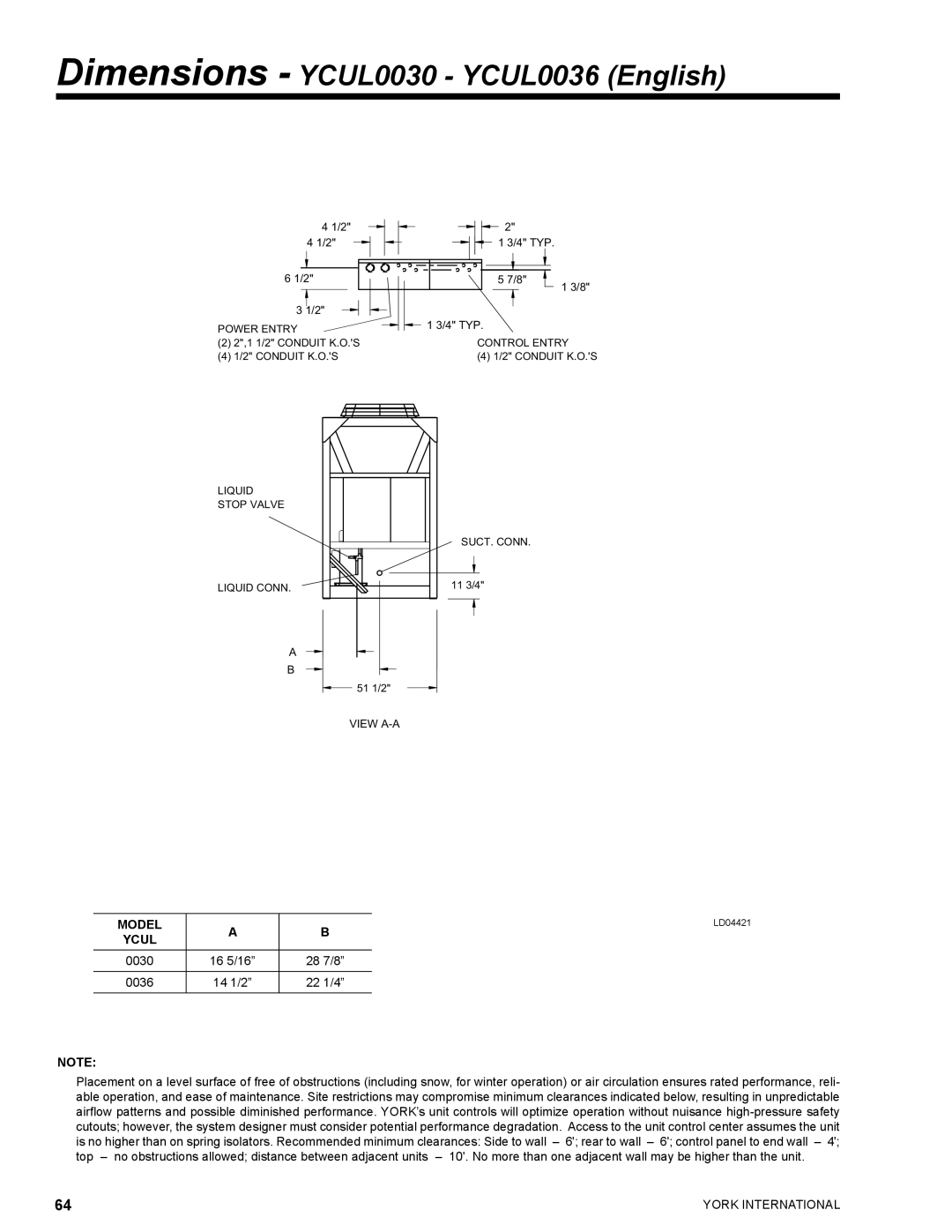 York YCUL0130, YCUL0016 manual Dimensions YCUL0030 YCUL0036 English, Model, Ycul 