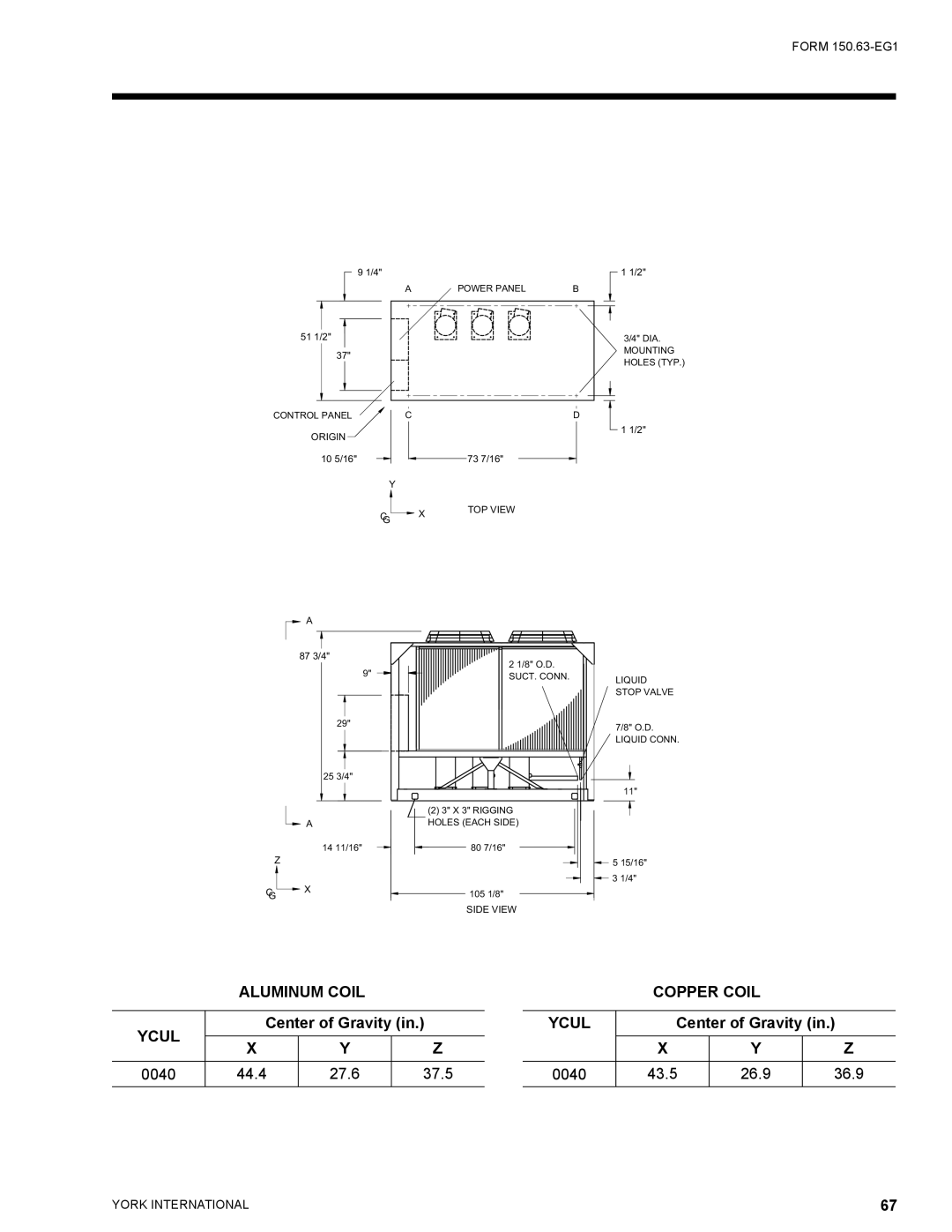 York YCUL0016, YCUL0130 manual 0040 44.4 27.6 37.5 