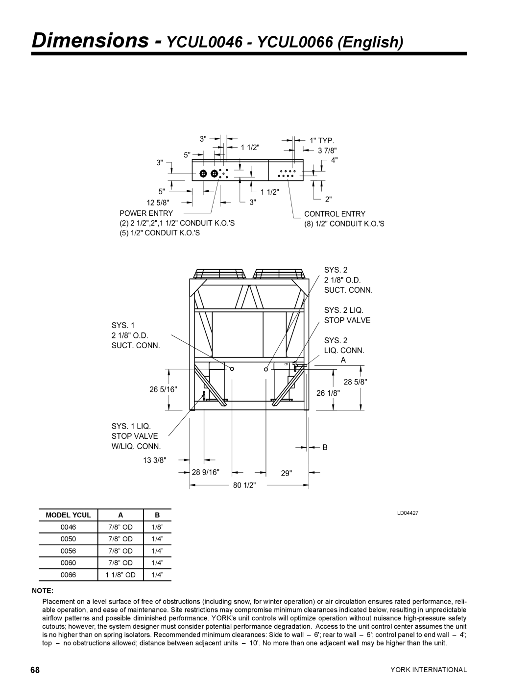 York YCUL0130, YCUL0016 manual Dimensions YCUL0046 YCUL0066 English, 8 OD 