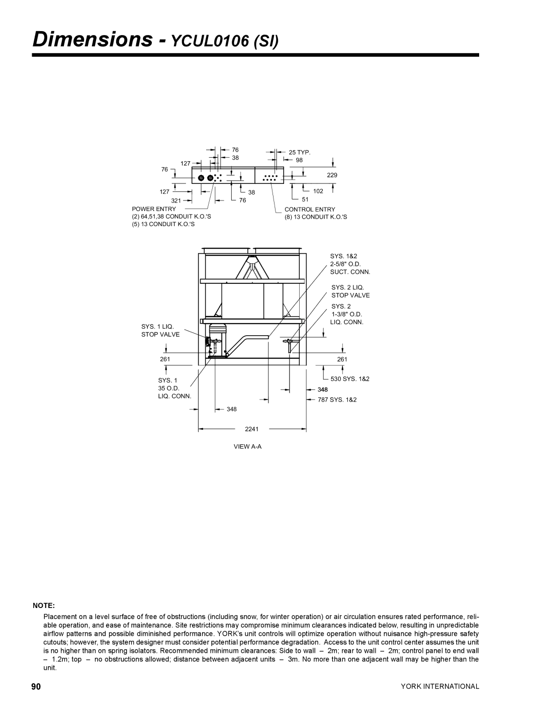 York YCUL0130, YCUL0016 manual Dimensions YCUL0106 SI 