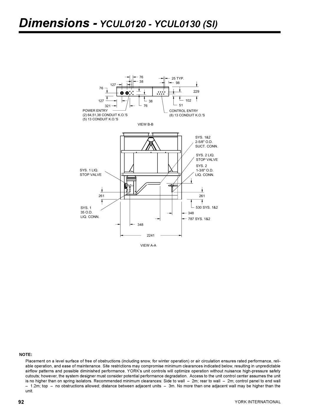 York YCUL0016 manual Dimensions YCUL0120 YCUL0130 SI 