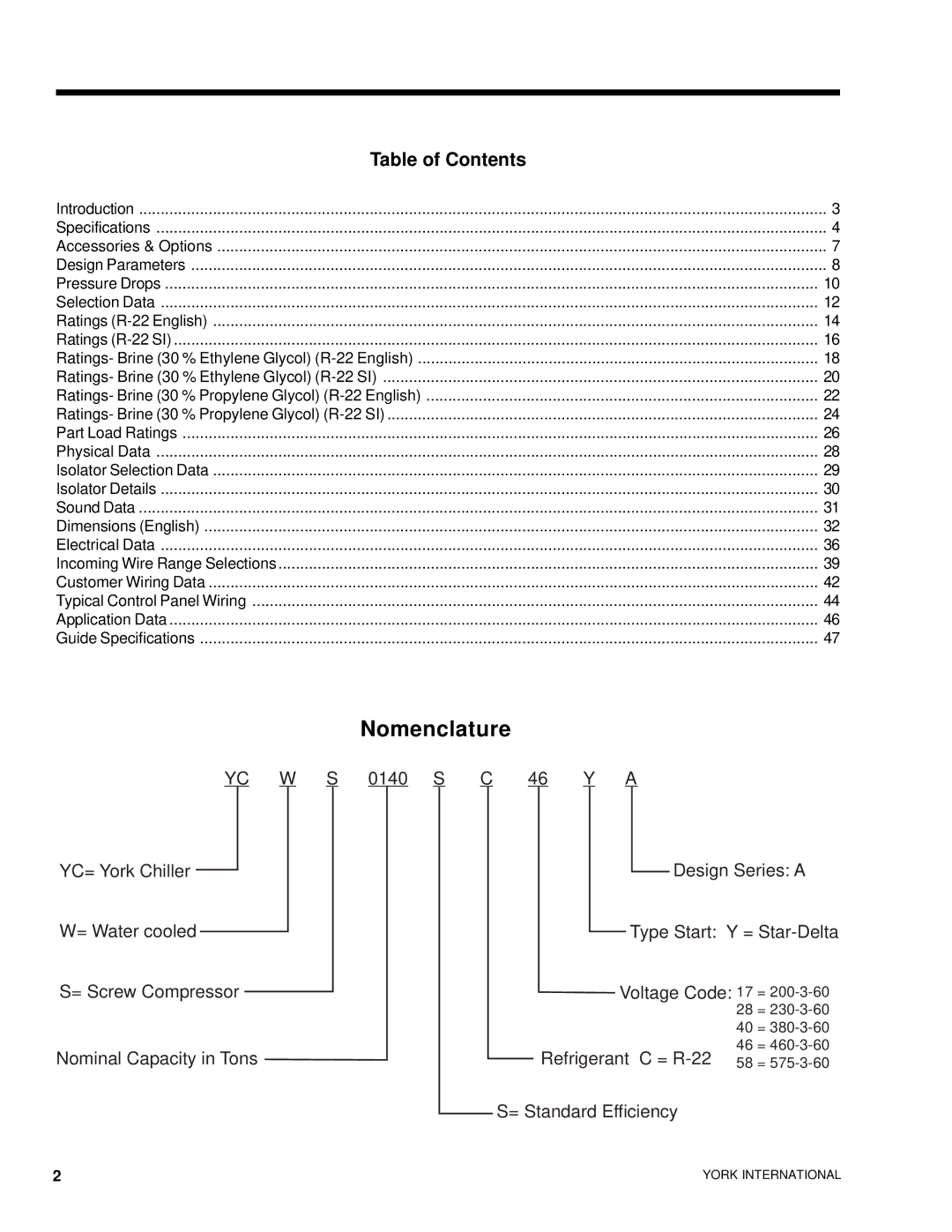 York YCWS manual Nomenclature 