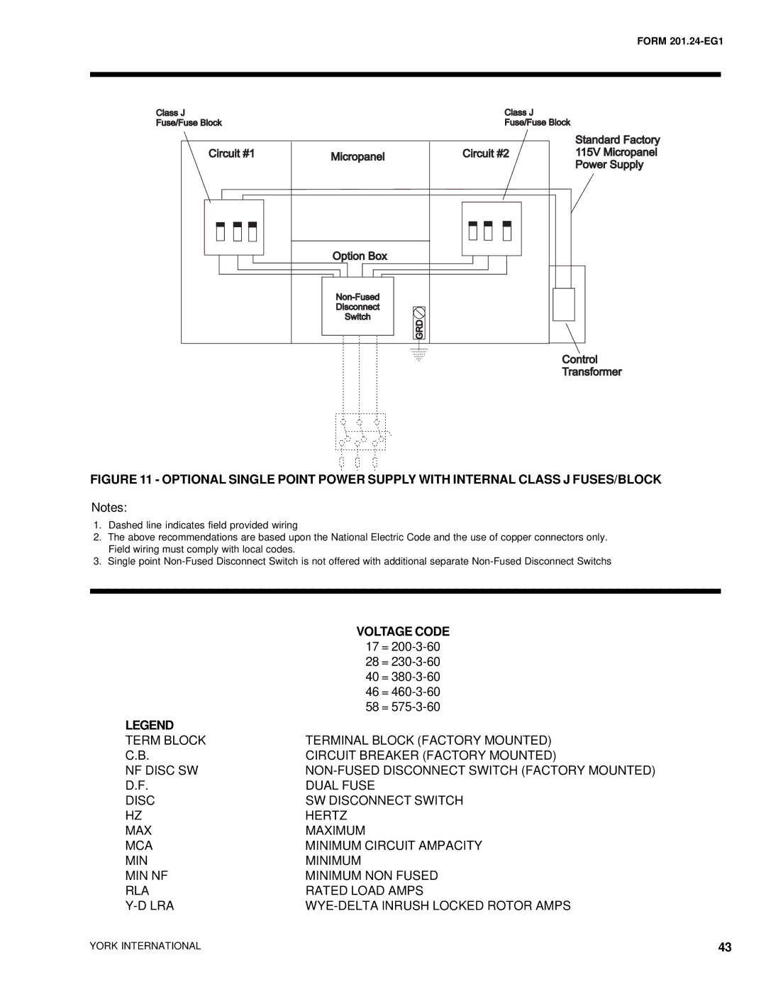 York YCWS manual Voltage Code 