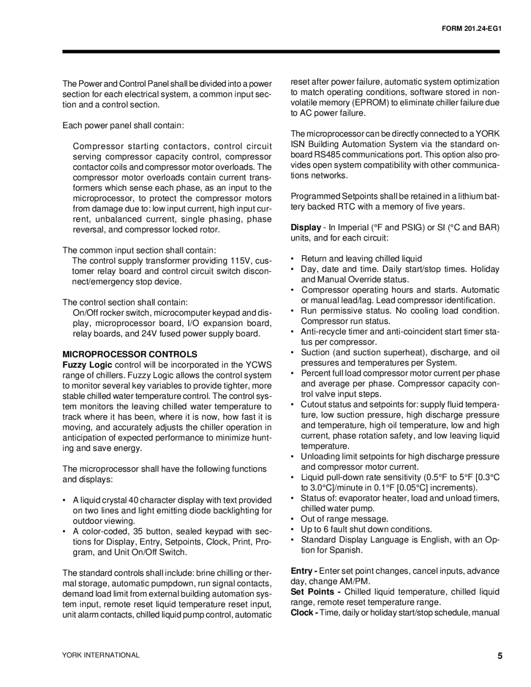 York YCWS manual Microprocessor Controls 