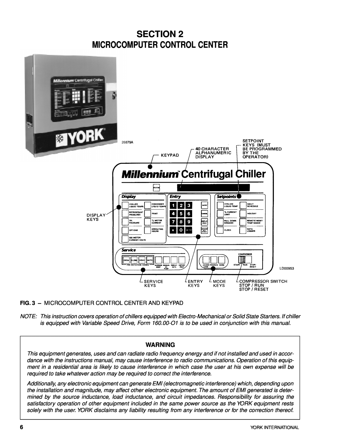 York YK M3 M3 G4 operation manual Section Microcomputer Control Center, Microcomputer Control Center And Keypad 
