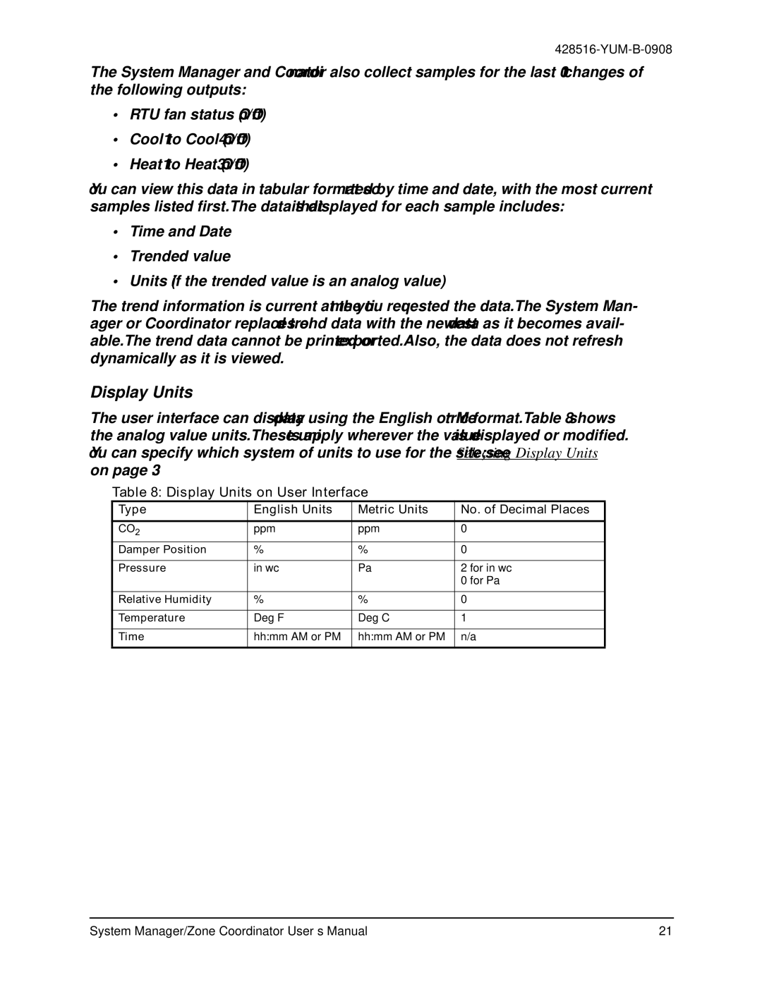 York YKSMU2x0-0, YK-ZCU4x0-0, YK-ZCU2x0-0 user manual Display Units on User Interface 