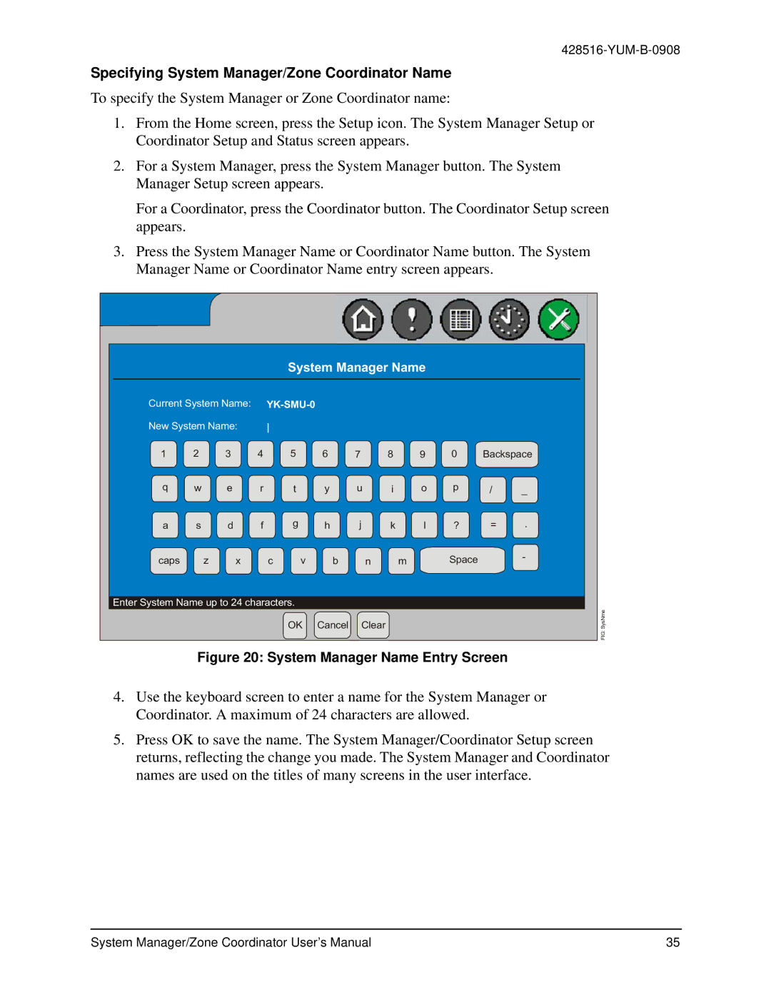 York YK-ZCU2x0-0, YKSMU2x0-0, YK-ZCU4x0-0 user manual Specifying System Manager/Zone Coordinator Name, System Manager Name 