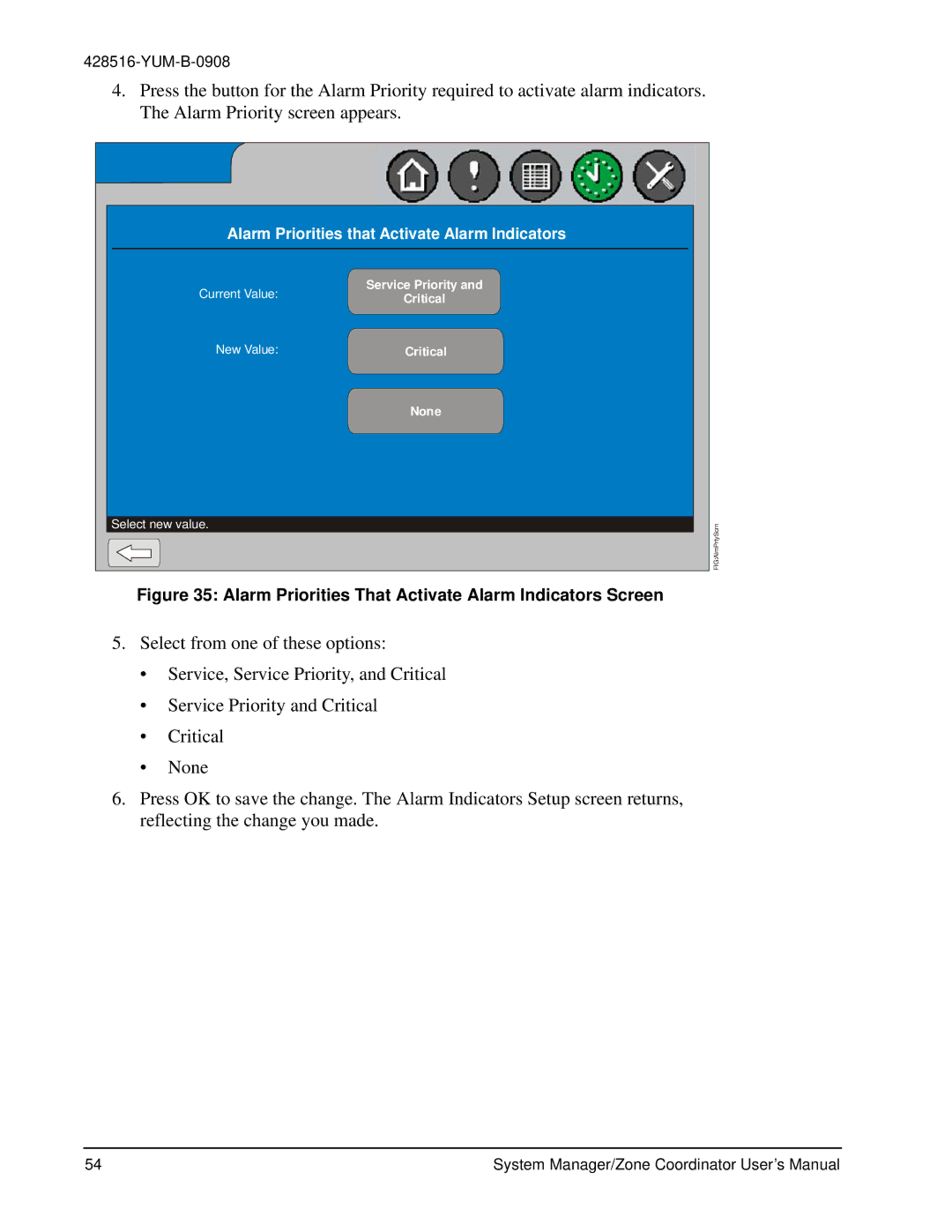 York YKSMU2x0-0 Alarm Priorities That Activate Alarm Indicators Screen, Alarm Priorities that Activate Alarm Indicators 