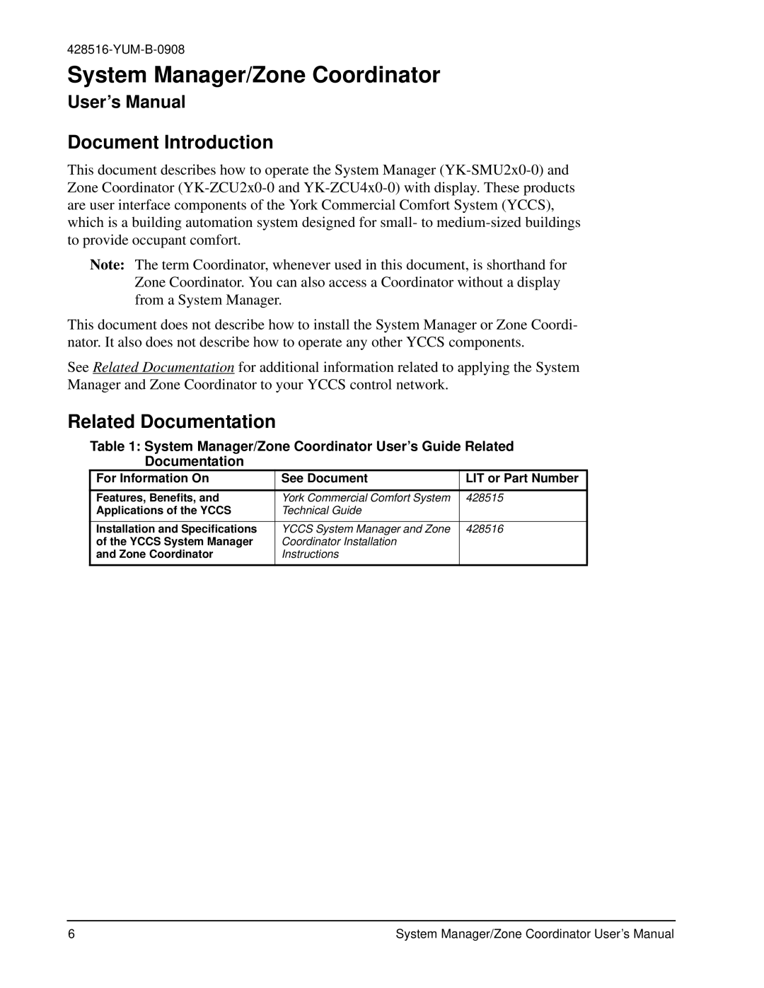 York YKSMU2x0-0, YK-ZCU4x0-0, YK-ZCU2x0-0 user manual Document Introduction 