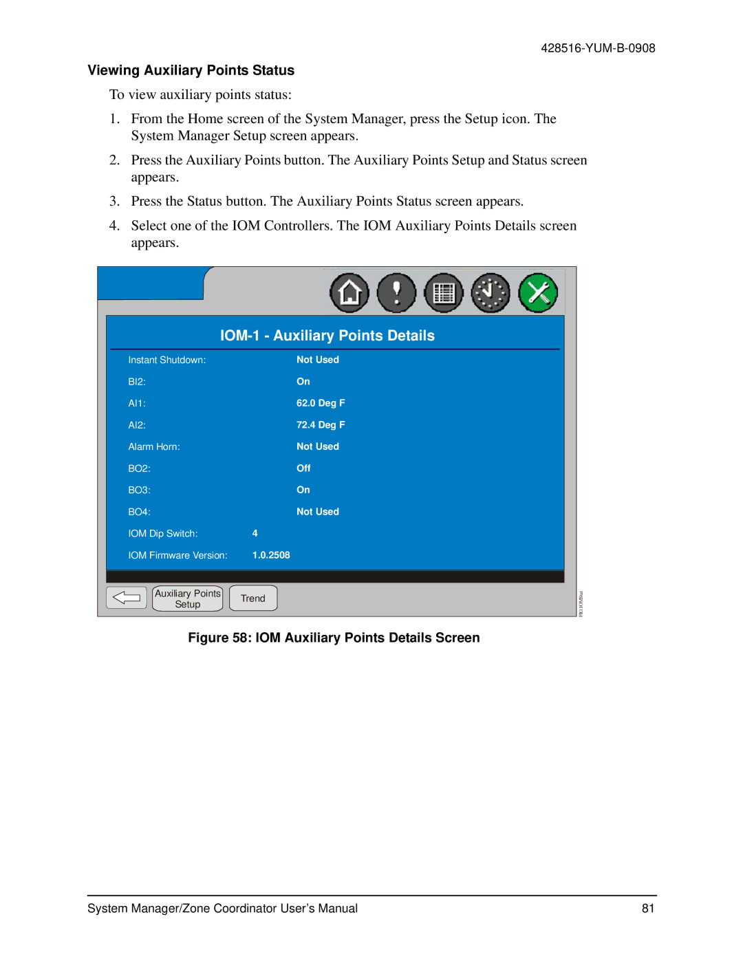 York YKSMU2x0-0, YK-ZCU4x0-0, YK-ZCU2x0-0 user manual IOM-1 Auxiliary Points Details, Viewing Auxiliary Points Status 