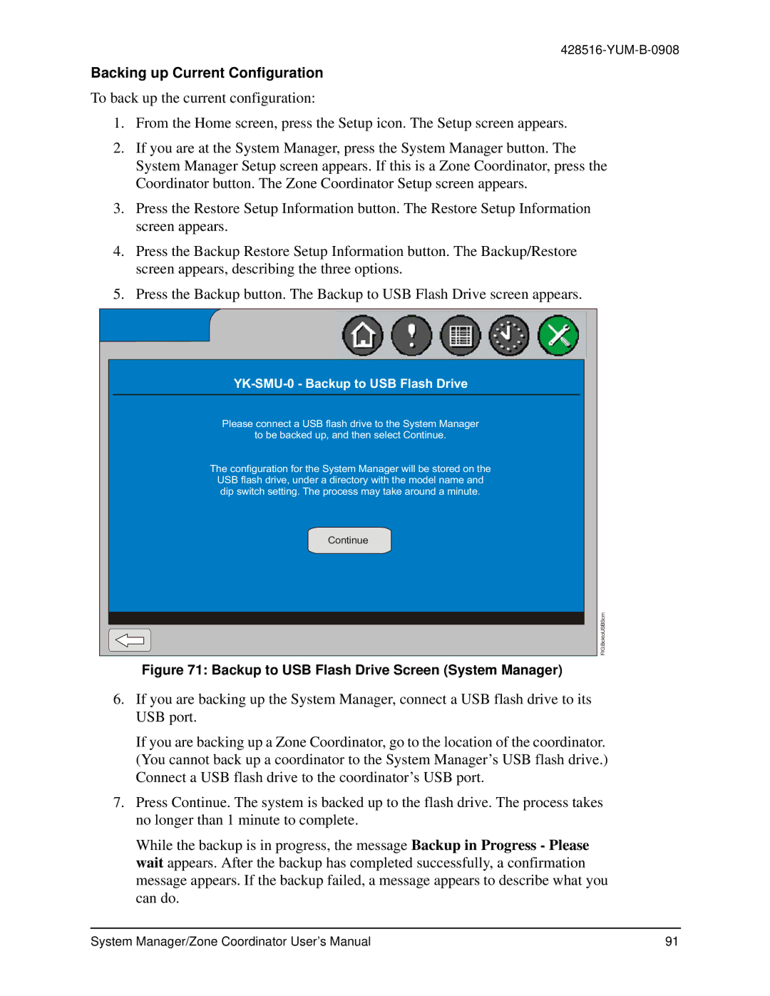 York YK-ZCU4x0-0, YKSMU2x0-0, YK-ZCU2x0-0 user manual Backing up Current Configuration, YK-SMU-0 Backup to USB Flash Drive 