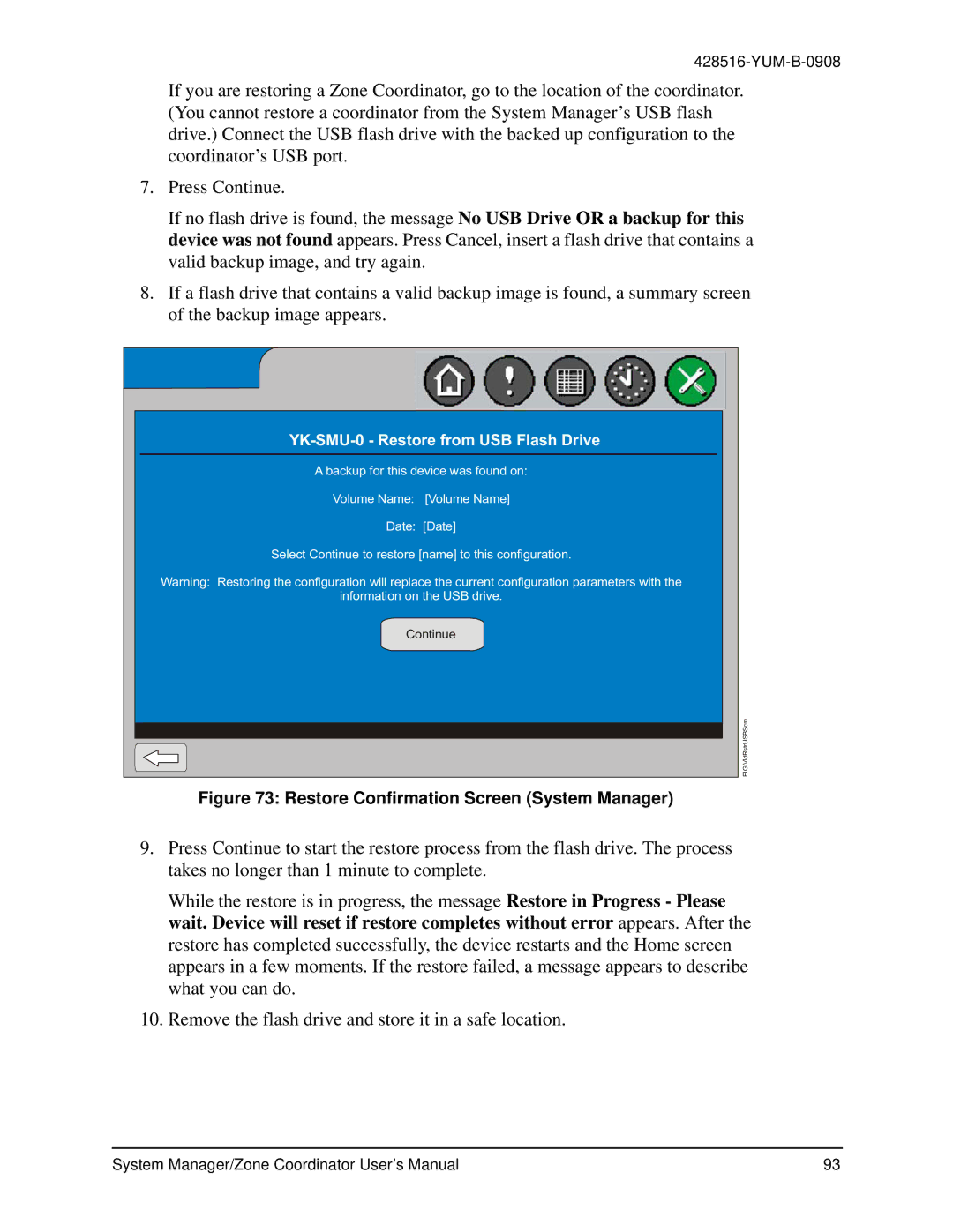 York YKSMU2x0-0, YK-ZCU4x0-0, YK-ZCU2x0-0 user manual Restore Confirmation Screen System Manager 