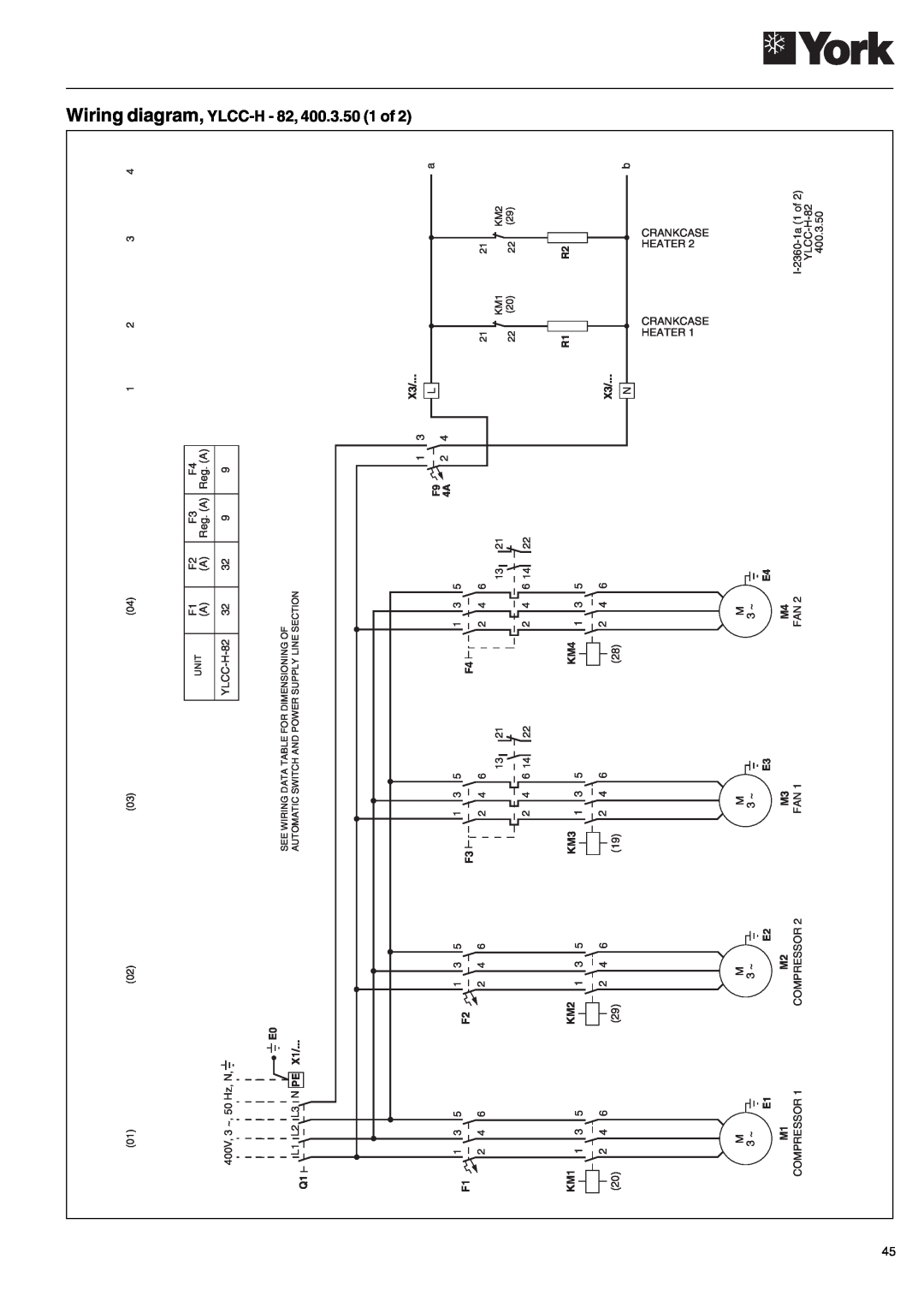 York YLCC-h, YLCC 42/62/82/102/112, 122, 152 manual Wiring diagram, YLCC-H- 82, 400.3.50 1 of 
