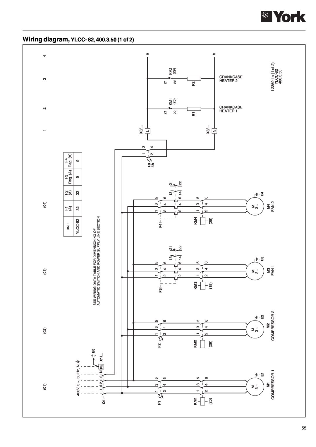 York 152, YLCC 42/62/82/102/112, YLCC-h, 122 manual Wiring diagram, YLCC- 82, 400.3.50 1 of 